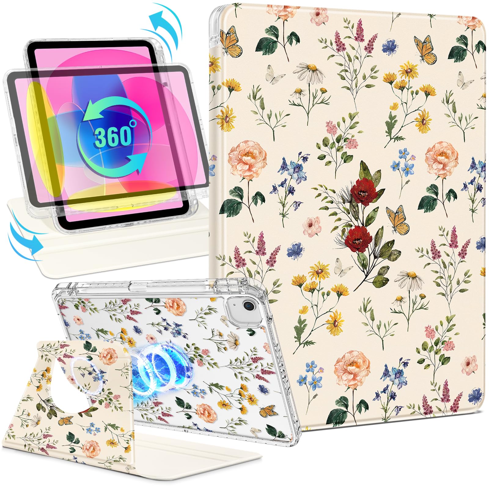 Shorogyt for iPad Air 11 Inch Case M3 2025&M2 2024/Air 5th Generation 2022/Air 4th Gen 2020/Pro 11 Inch Case Magnetic Stand for Women - Cute 360