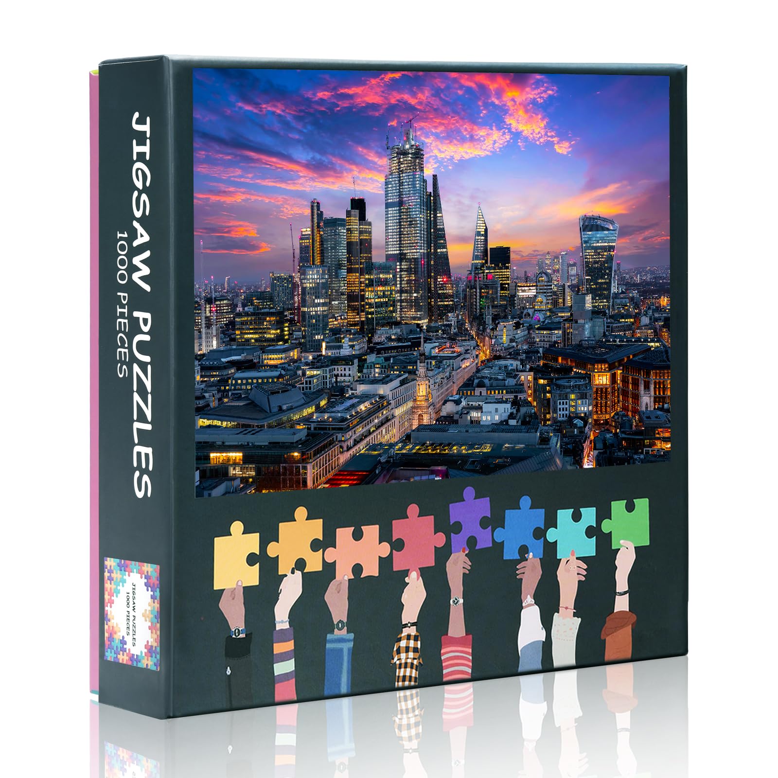 1000 Piece London Financial District Jigsaw Puzzles - City Skyline with Banks, Skyscrapers, and Evening Lights After Sunset - Detailed Urban Puzzle for Adults and Architecture Fans