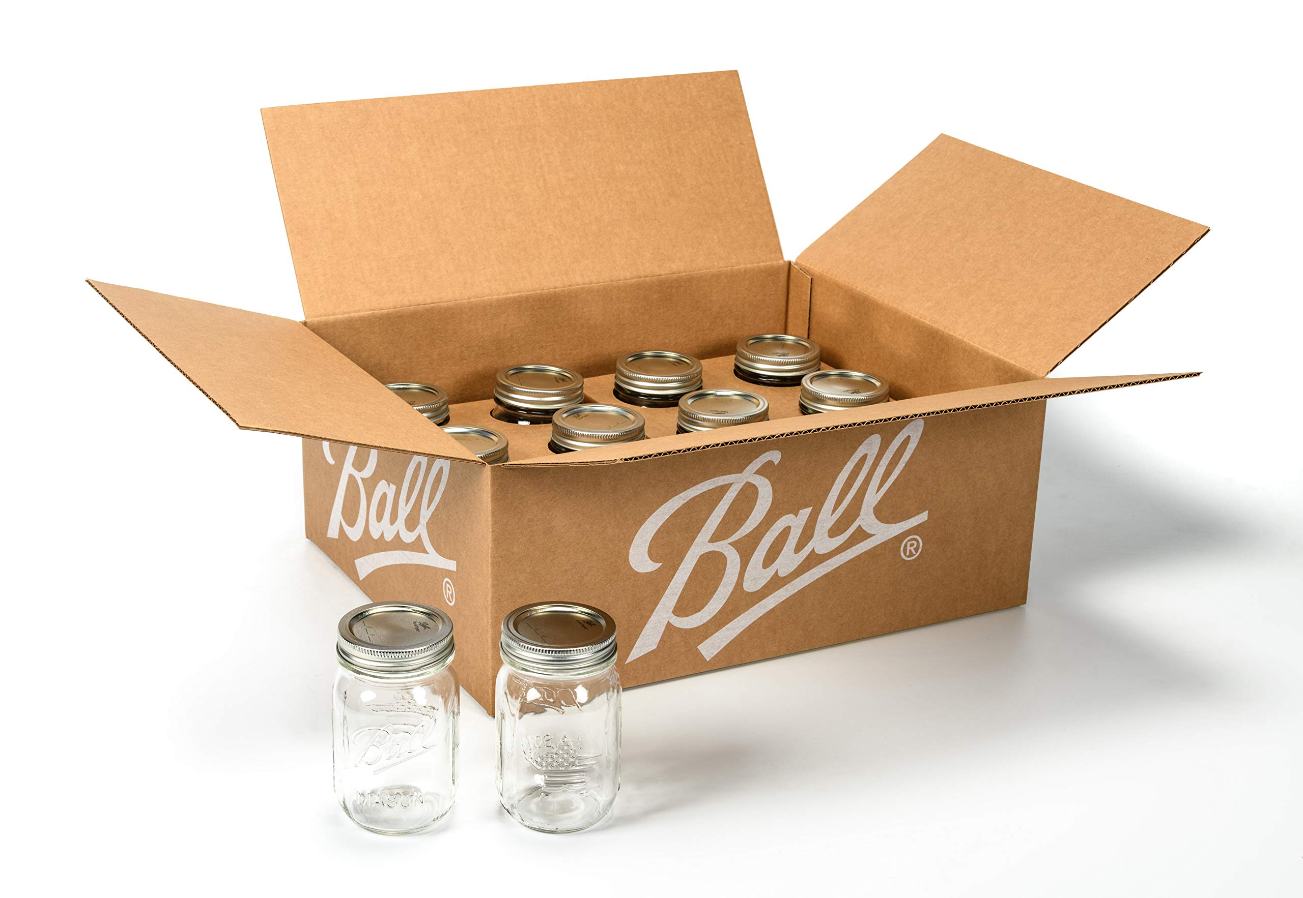 Ball Keepsake Stars and Stripes Mason Jar| Regular Mouth Glass Jar| 16-Ounce Pint Jar with Lids and Bands, 12 Count