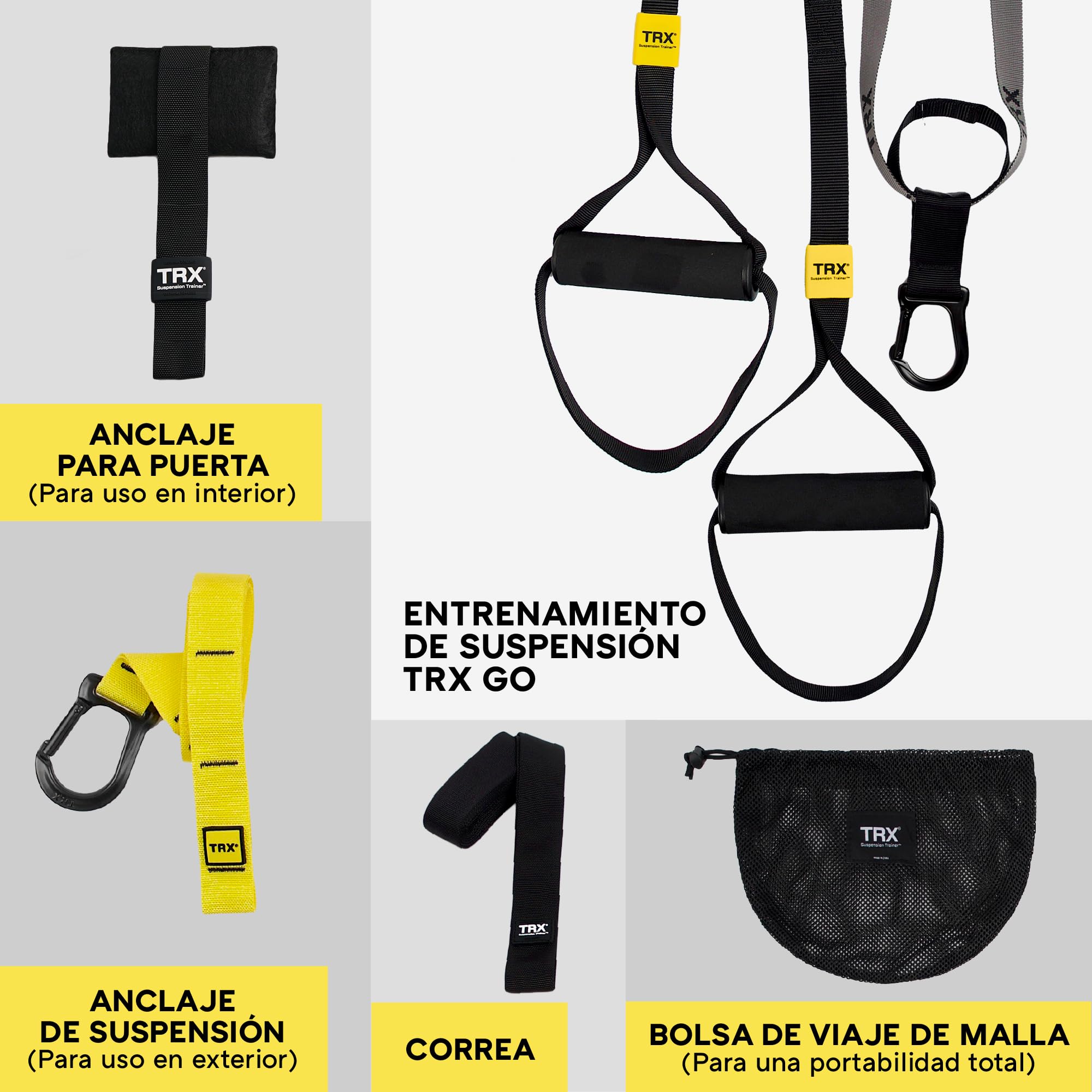 TRX GO - Sistema de Entrenamiento en suspensión - para quienes viajan Mucho por Trabajo y entusiastas del Fitness en Todas Sus etapas - App del Club de Entrenamiento TRX - Gris