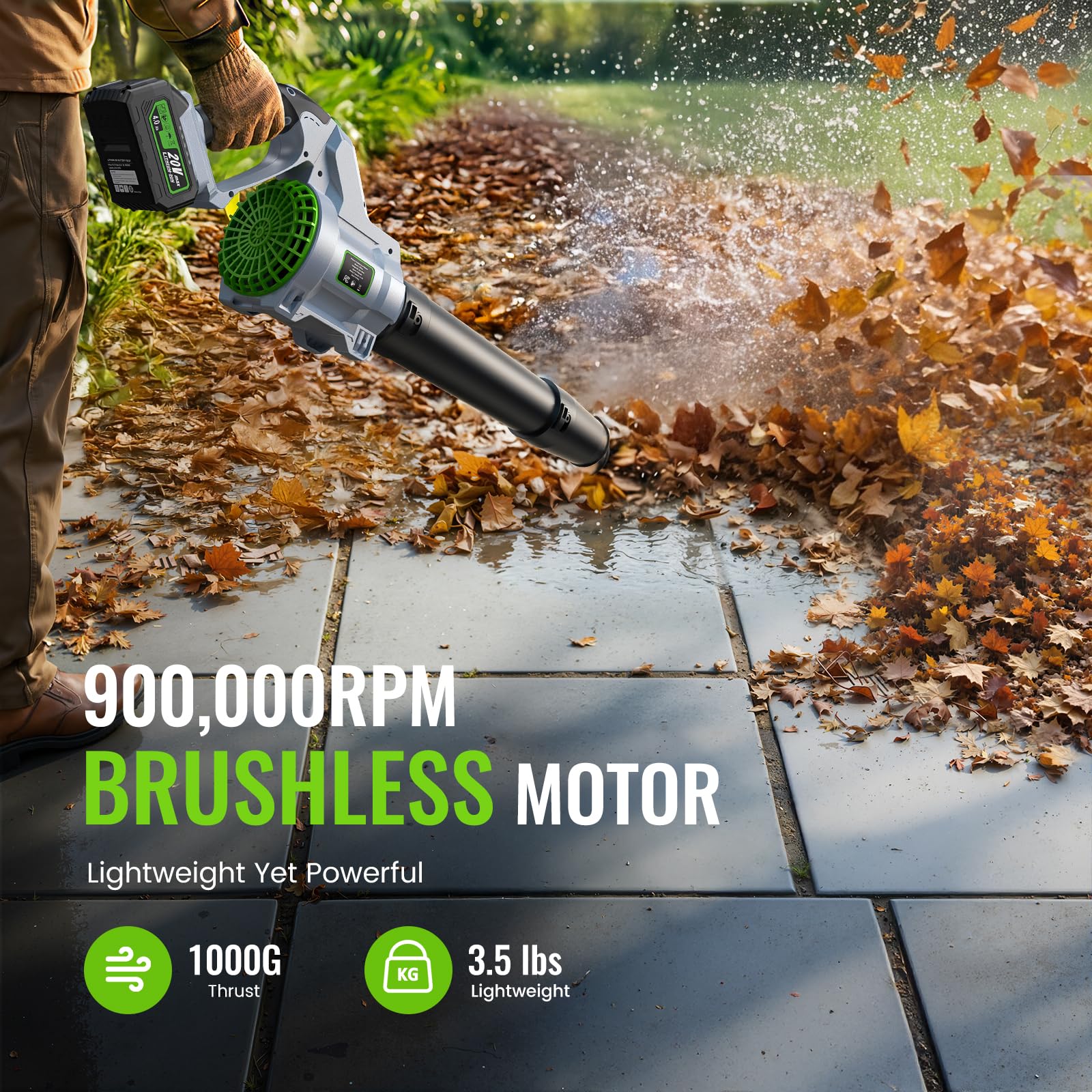 Leaf Blower Cordless, 680CFM Leaf Blowers with 2 x 4.0Ah Batteries, 5-Speed Brushless Motor, Lightweight Grass Snow Blowers for Lawn Care, Patio, Yard, Garden Cleaning, Gray - 4
