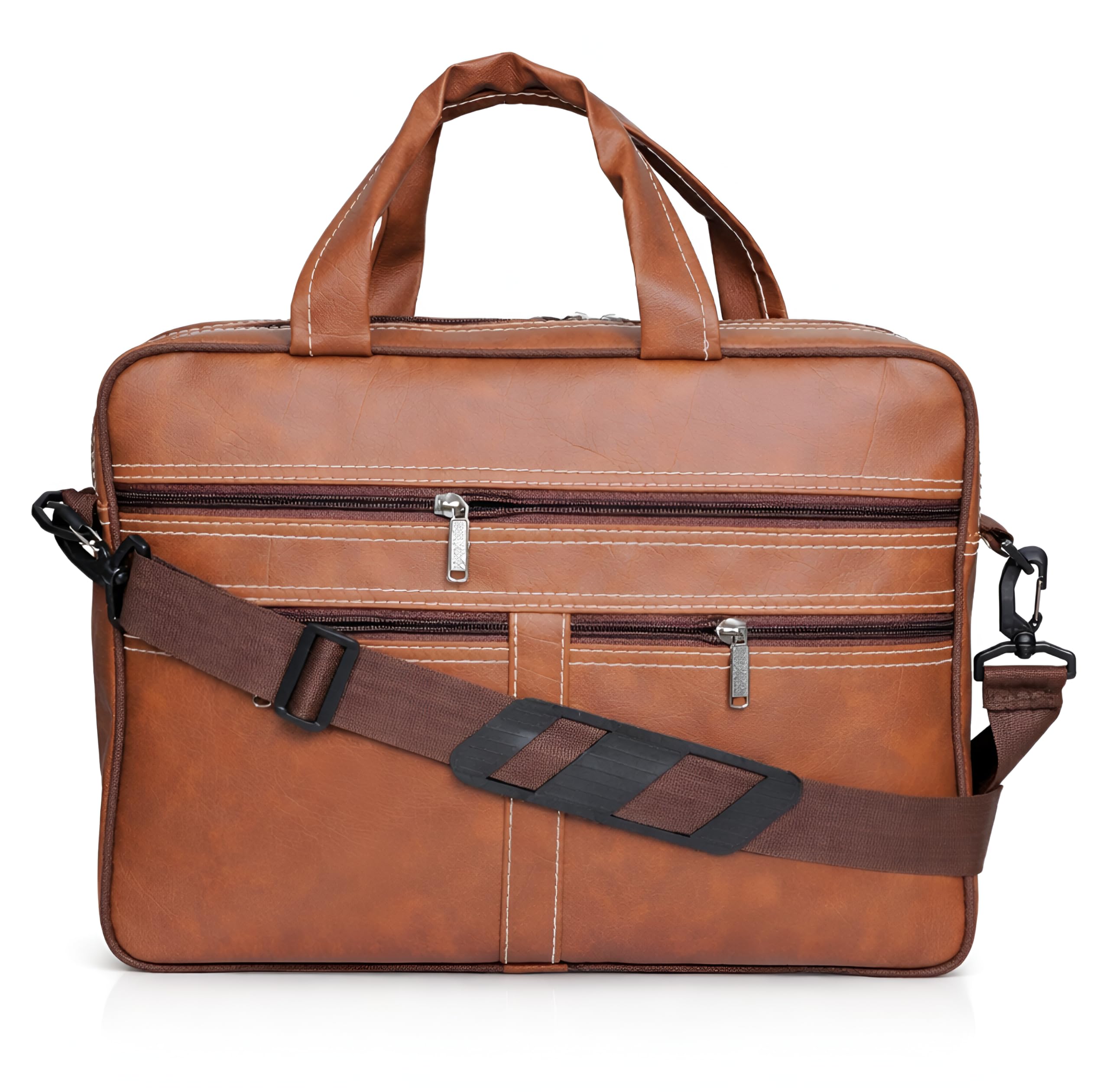 Vegan Leather (PU) Laptop Messenger with Double chain for Men & Women | Fits up to 15.6-inch Laptop | With Adjustable Strap | Brown-image-18