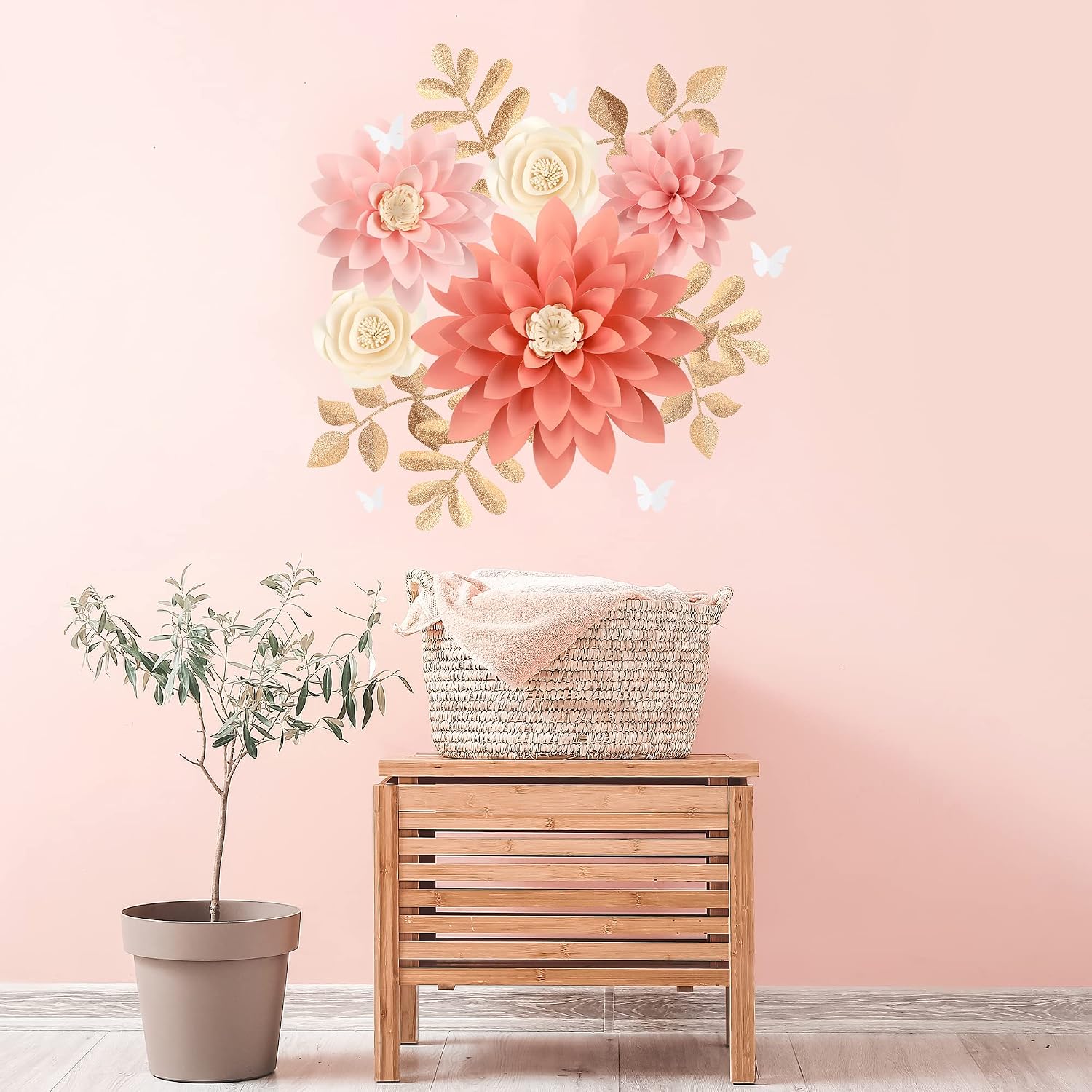 Fonder Mols 3D Artificial Paper Flower Decorations for Wall(Ivory Pink Rose Gold, Set of 16), Wedding, Bridal Shower, Baby Shower, Nursery Decor, Centerpieces, Flower Backdrop