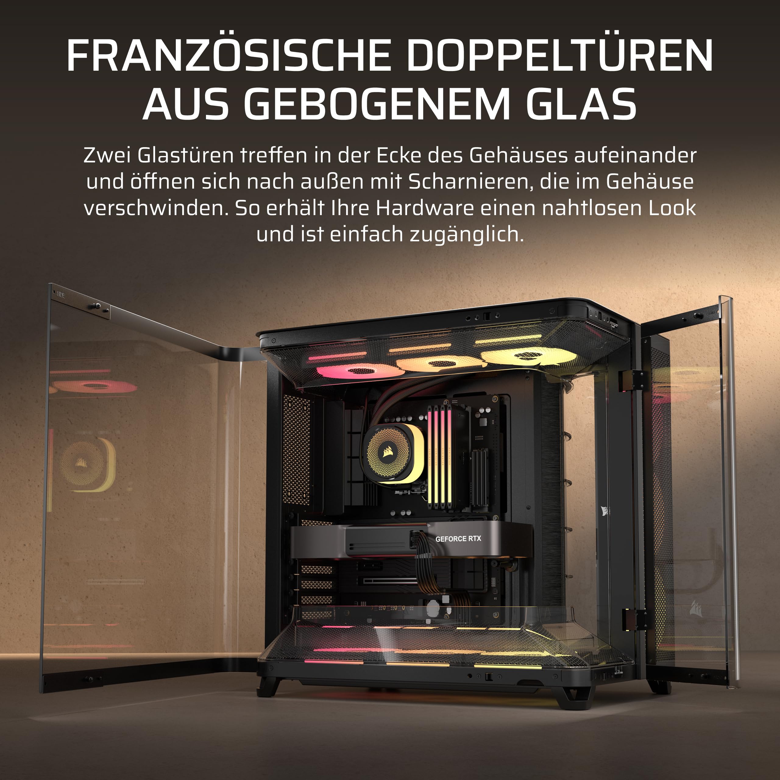 CORSAIR AIR 5400 LX-R RGB iCUE LINK Mid-Tower PC-Gehäuse – Schwarz | Dreifach-Kammer, 3x Vorinstallierte Reverse-Rotor LX-R RGB-Lüfter, Reverse Motherboard-Unterstützung