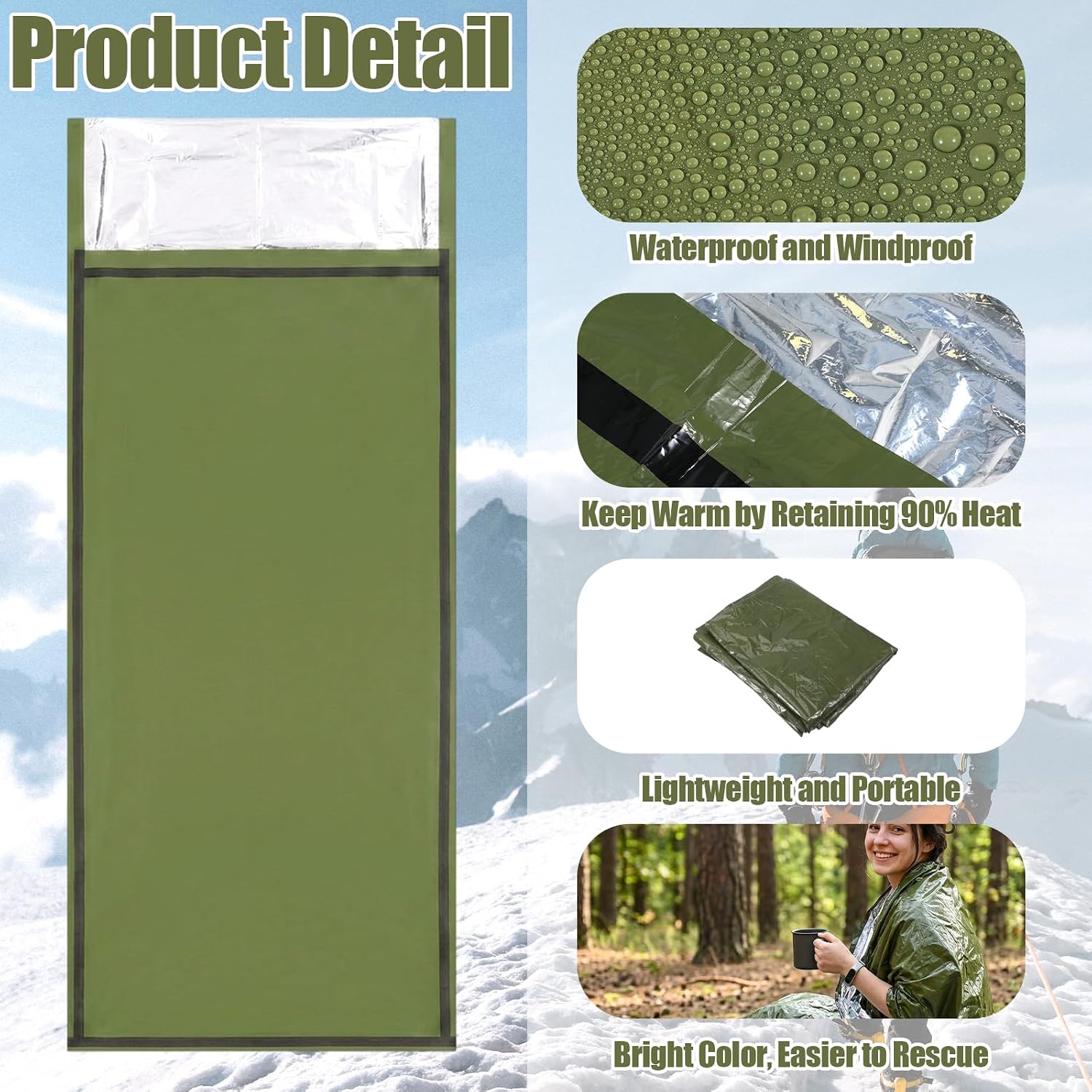 Emergency Sleeping Bag 4 Pack Portable Emergency Sleeping Bag Bivvy Sack Waterproof Lightweight Foil Survival Sleep Bags for Camping Hiking Outdoor