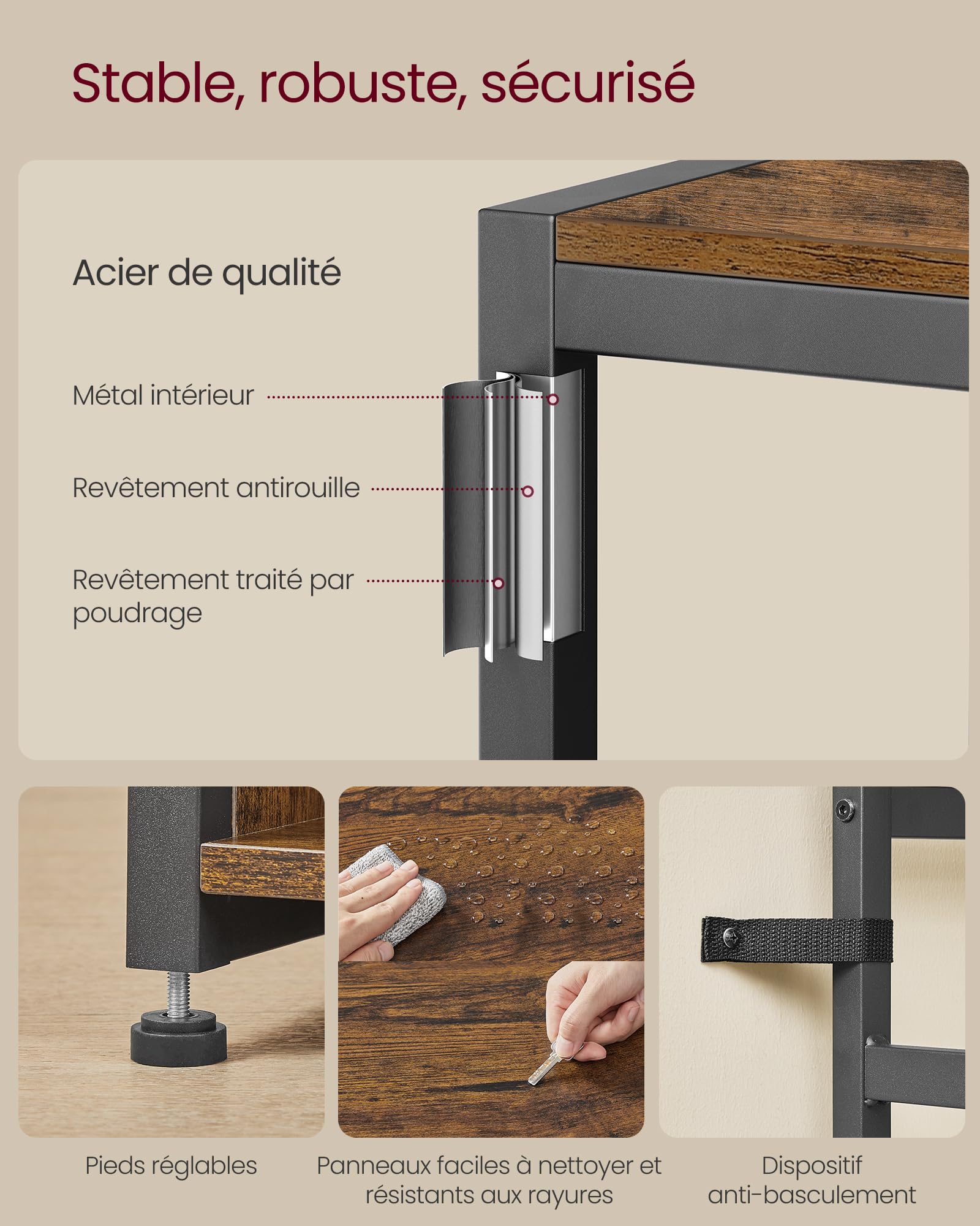 VASAGLE Porte-Manteau, Meuble d’Entrée, avec Étagères à Chaussures, Étagères Réglables, Compartiments Ouverts, Style Industriel, pour Entrée, Couloir, Marron Rustique et Noir d'Encre HSR432K01