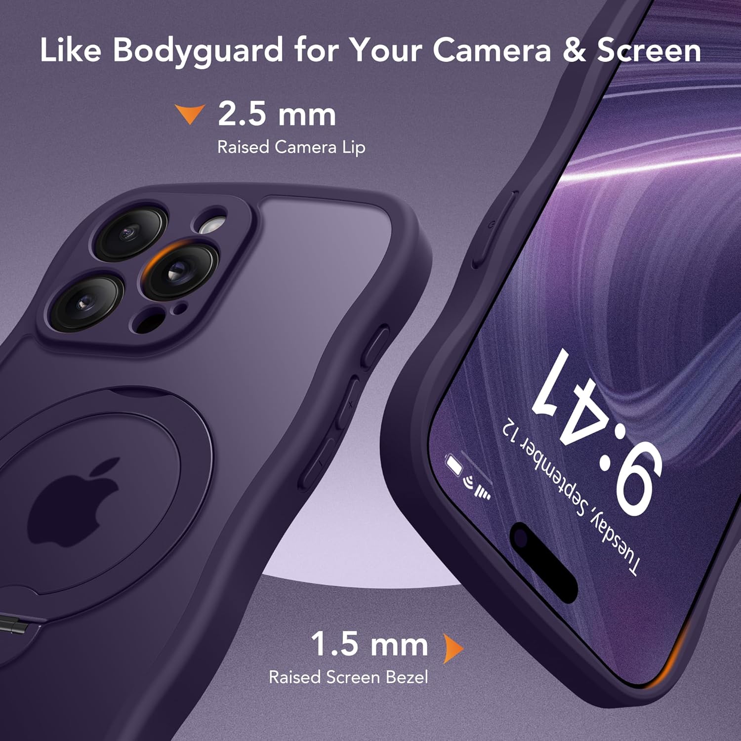 GolbinBox for iPhone 15 Pro Max Case,[Compatible with Magsafe][360°Magnetic Stand][Cute Wave Edge][18ft Military-Grade Protection] Translucent Matte Women Phone Cover for iPhone 15 Promax,Dark Purple - Image 8