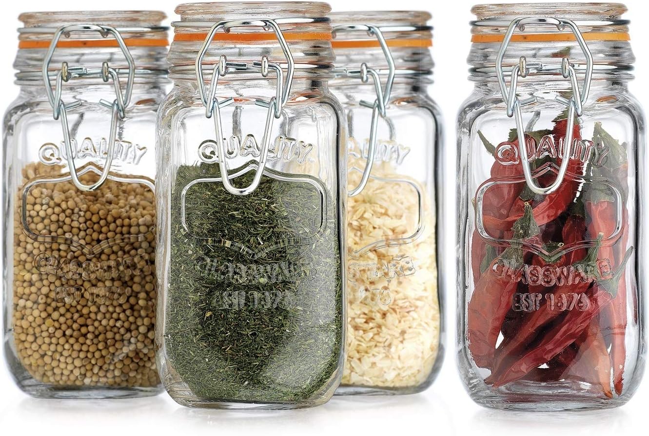 4 Pack Round Mason Glass Jar With Orange FlipTop Gasket