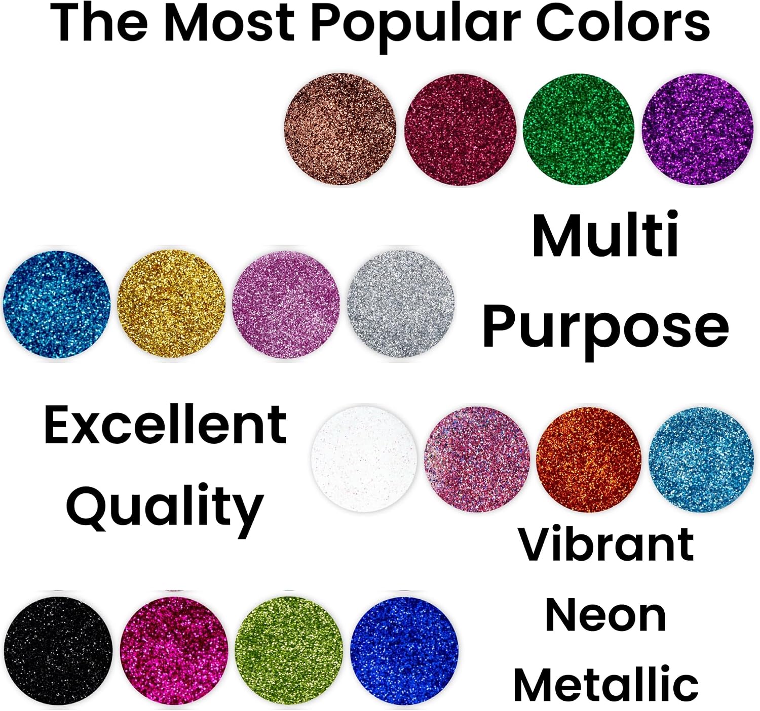 96 Fine Glitter Packets Arts Crafts Slime Epoxy Resin Body Face Makeup Hair Nail Glitters Festival Party Christmas Décor Neon Colorful Metallic (16 Colors, 6 Packets of Each Color)