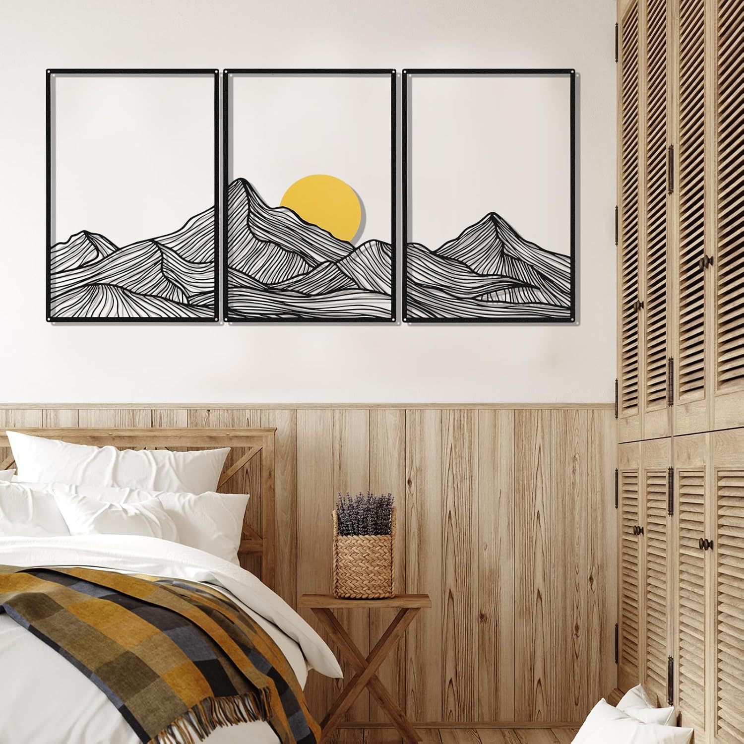 ديكور فني جداري معدني بتصميم جبال من الخطوط مكون من 3 قطع، مجم... - view 4