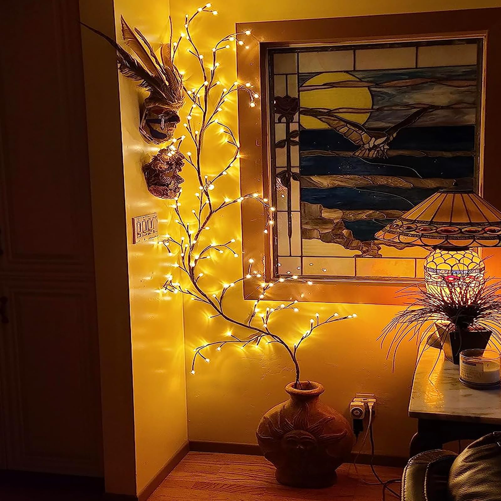 GOESWELL Verzauberte Weidenrankenlichter mit Fernbedienung: 2,5 m 144 LEDs, braune Zweige, Baumzweig-Lichter mit Timer-Dimmer für Innenbereich, Wohnzimmer, Schlafzimmer, Wald, Boho, Bauernhaus