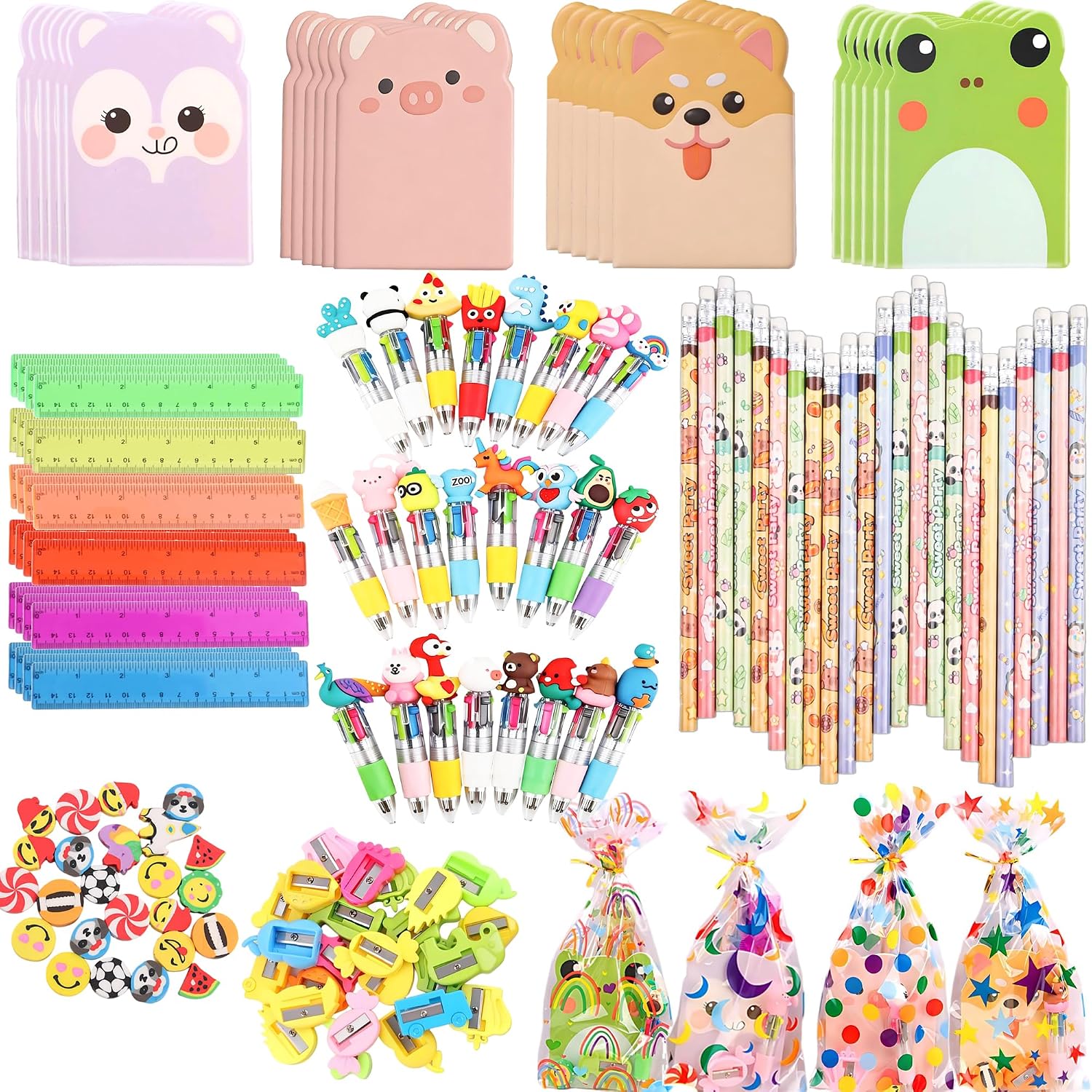 24 Sets Birthday Goodie Bags with Multicolor Pen Mini Notebooks Goodie Bags for Birthday Party Pack Return Gifts Rewards Prizes (Style C, 24)
