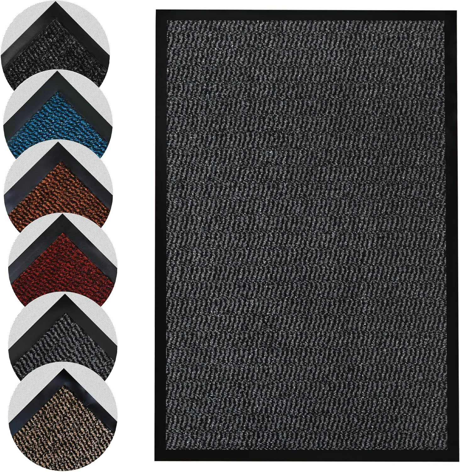 Homatz Door Mats Indoor & Outdoor Heavy Duty Floor Mat - Non Slip Rubber Back - Dirt Trapper Door Mat - Super Absorbent Front Door Mat, Washable Doormats Rug, Barrier Mat (Grey,40x60cm)