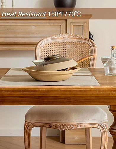 Miniatura 5 de Juego de 6 manteles individuales de lino para mesa de comedor, color beige, moderno, de granja, lavables a máquina, antideslizantes, resistentes al