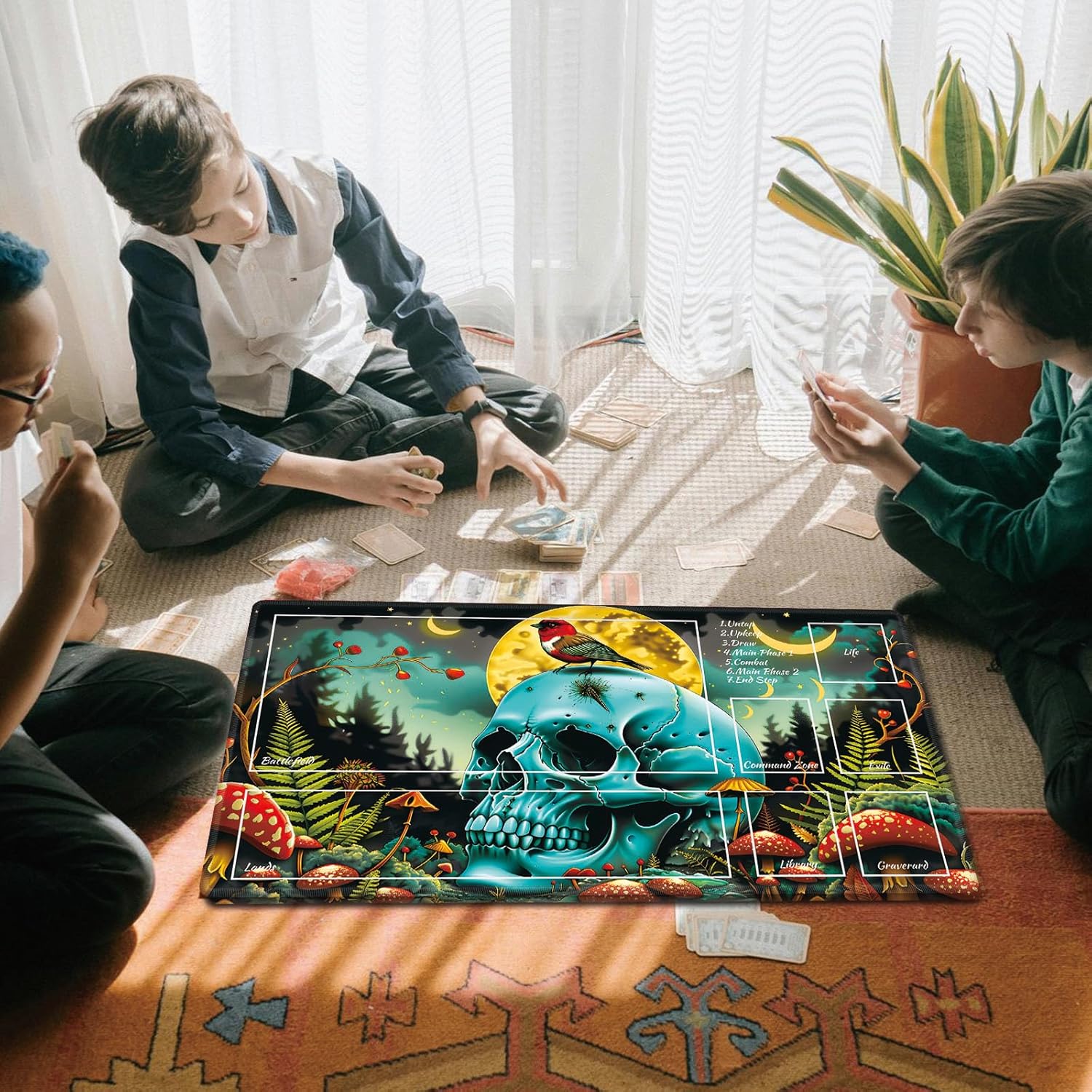 MTG Playmat TCG Ultrapro Playmats with Magic Zones, 28x16 inch Trading Card Game and Anime Enthusiasts, Non-Slip Protects Cards Larger Gaming Area, Multipurpose Artistic Mat(Mushroom Skull)
