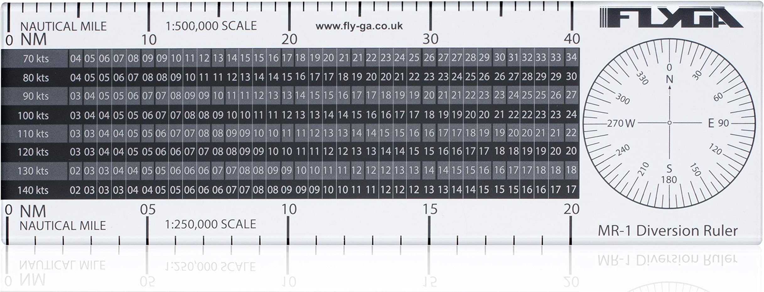 FlyGA Flight Diversion Ruler (Nautical Mile Navigation Plotter) - For PPL(A), LAPL, PPL(H) & CPL Aviation Pilots