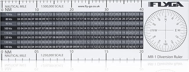 FlyGA Flight Diversion Ruler (Nautical Mile Navigation Plotter) - For PPL(A), LAPL, PPL(H) & CPL Aviation Pilots