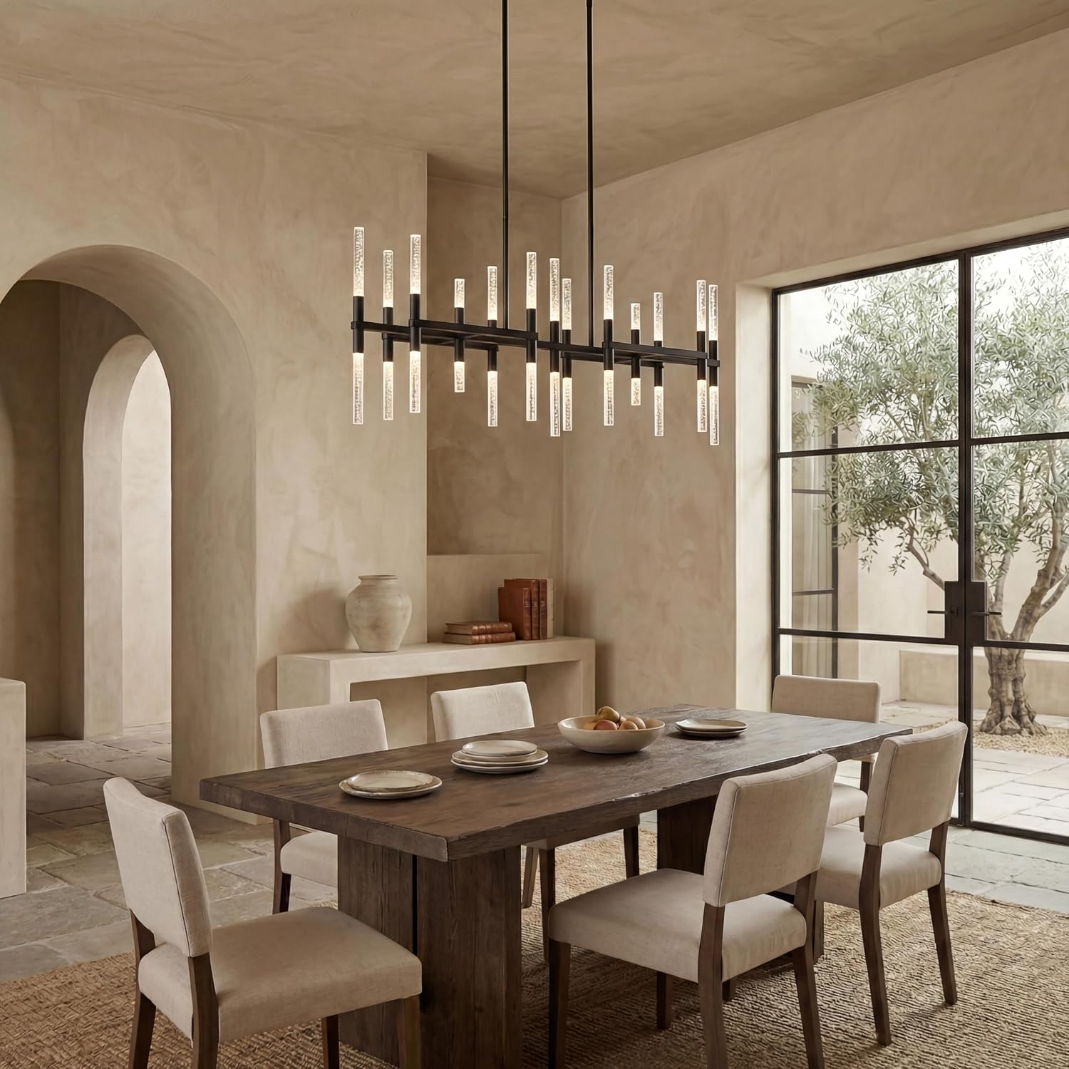 SAFAVIEH Couture Lighting Collection Evaria Black Acrylic Tube Adjustable Hanging Light Fixture Linear Chandelier