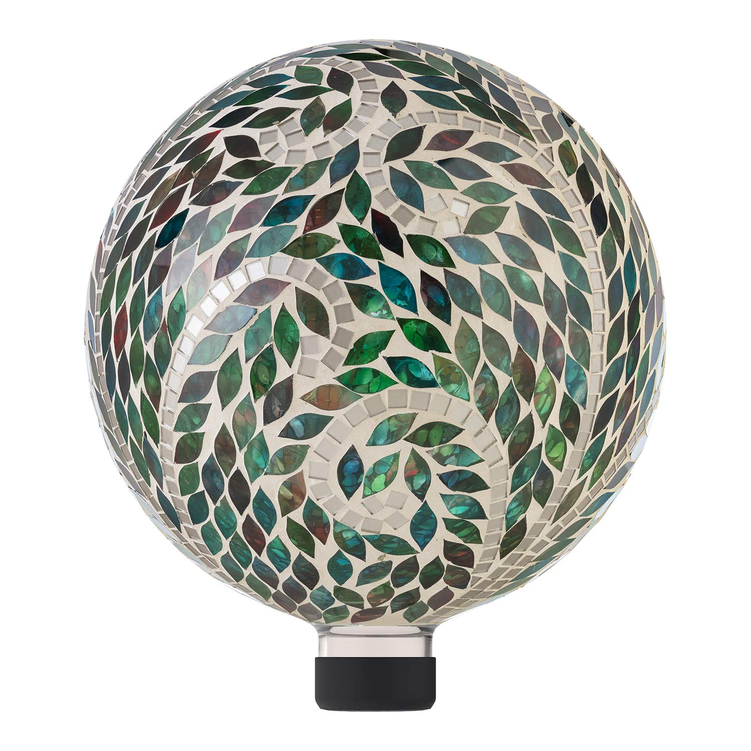 Alpine Corporation 10" Diameter Indoor/Outdoor Glass Mosaic Gazing Globe Yard Decoration, Scroll Leaf Pattern Design