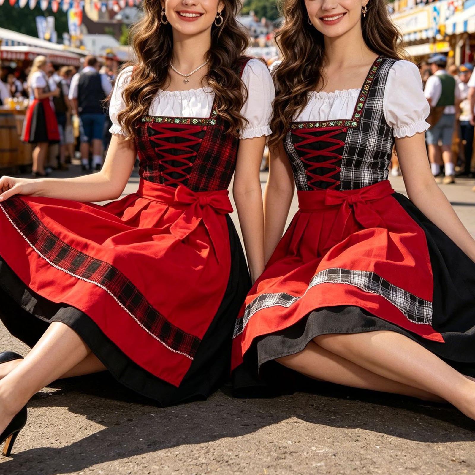 Generisch Dirndl Trachtenkleid Damen Dirndlkleid Mit Spitze Trachtenmode Inkl. Trachtenkleid Midi Trachtenrock für Oktoberfest Volksfest Elegantes Trachten Kleid für Oktoberfest Trachtenmode