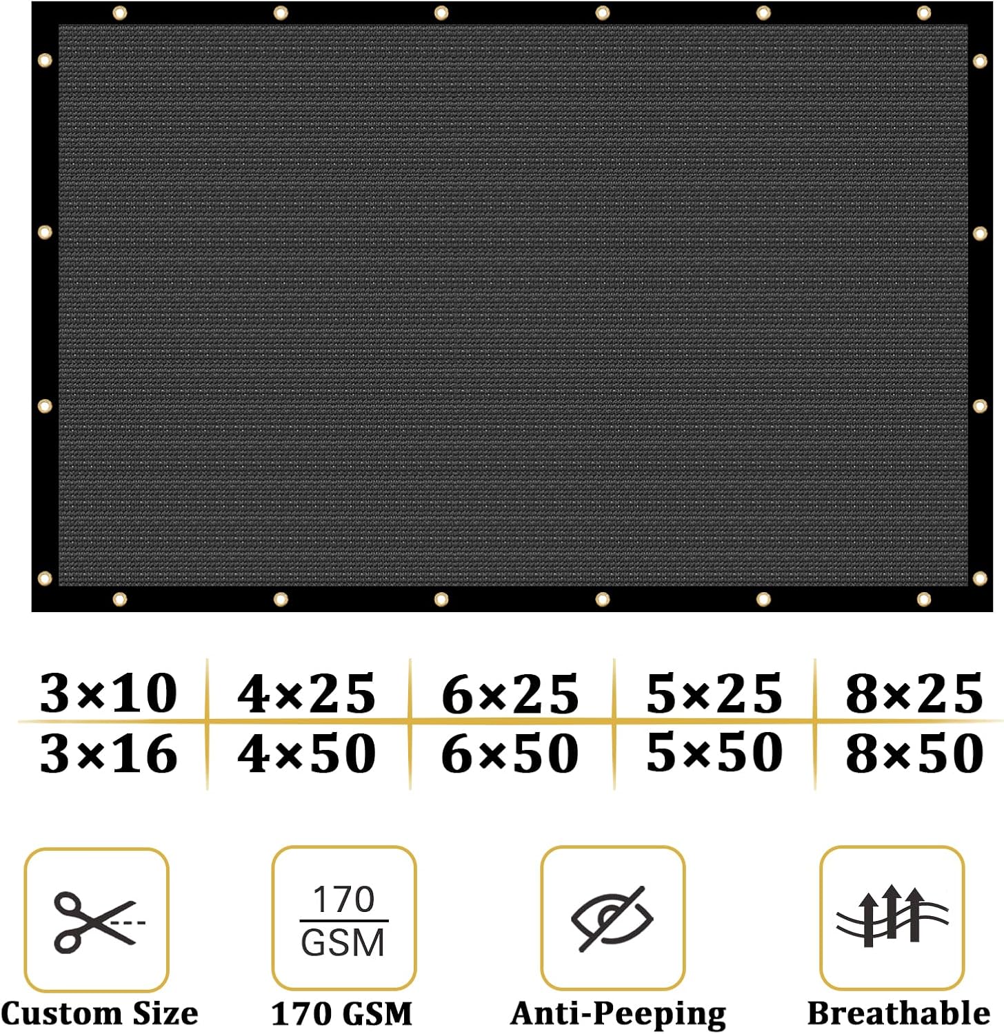 Shade&Beyond 8' X 25' Fence Privacy Screen Heavy Duty 170 GSM Fencing Mesh Shade Net Cover for Wall Garden Back Yard Outdoor Home Decoration,Dark Grey