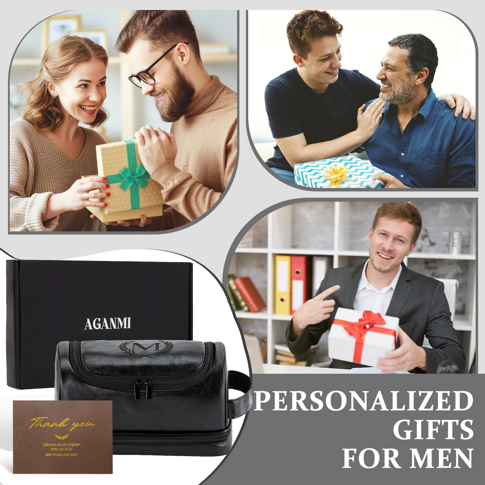 Personalized Initial PU Leather Toiletry Bag for Men