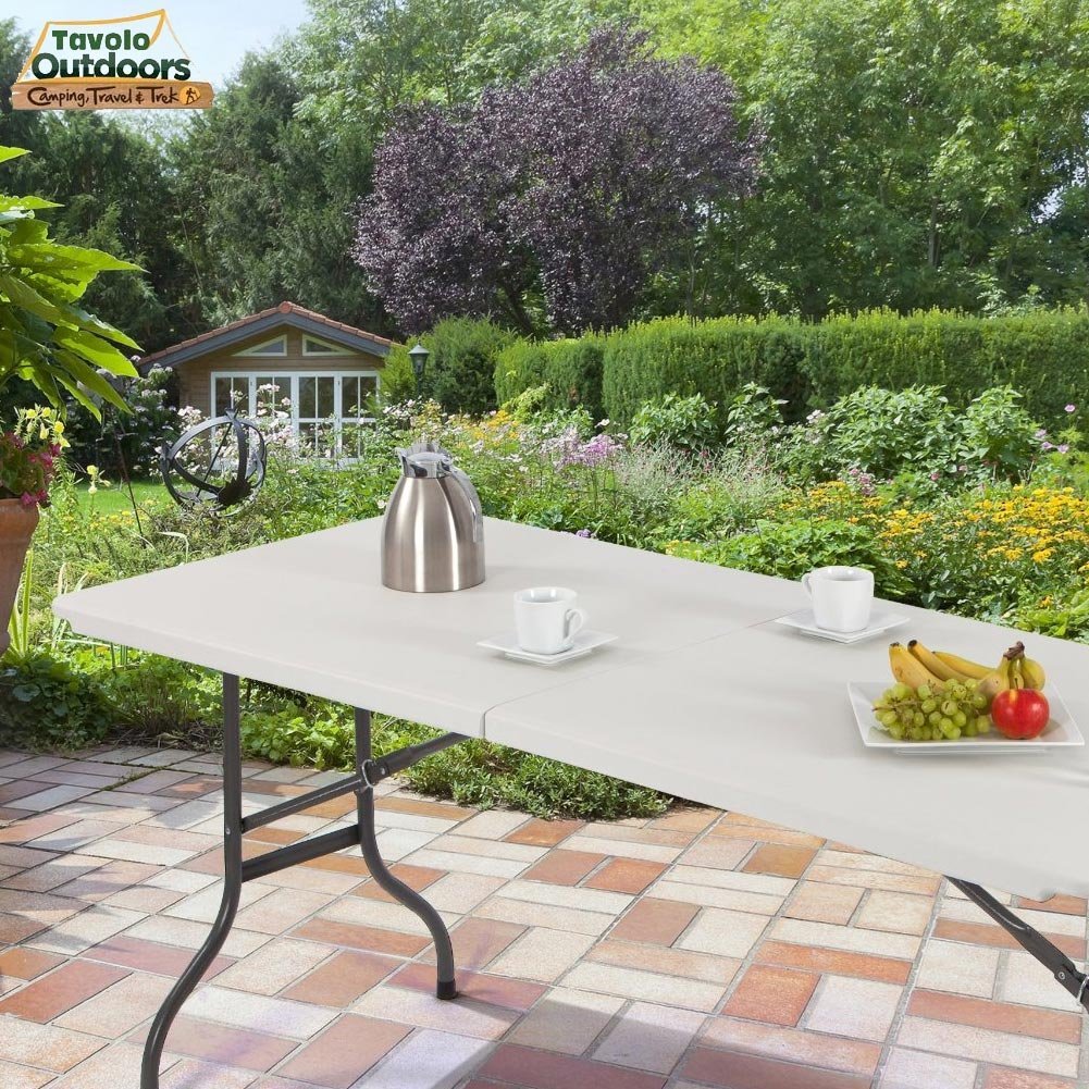 BAKAJI Tavolo Pieghevole in Resina HDPE 183x76x72cm Struttura in Metallo Rinforzato