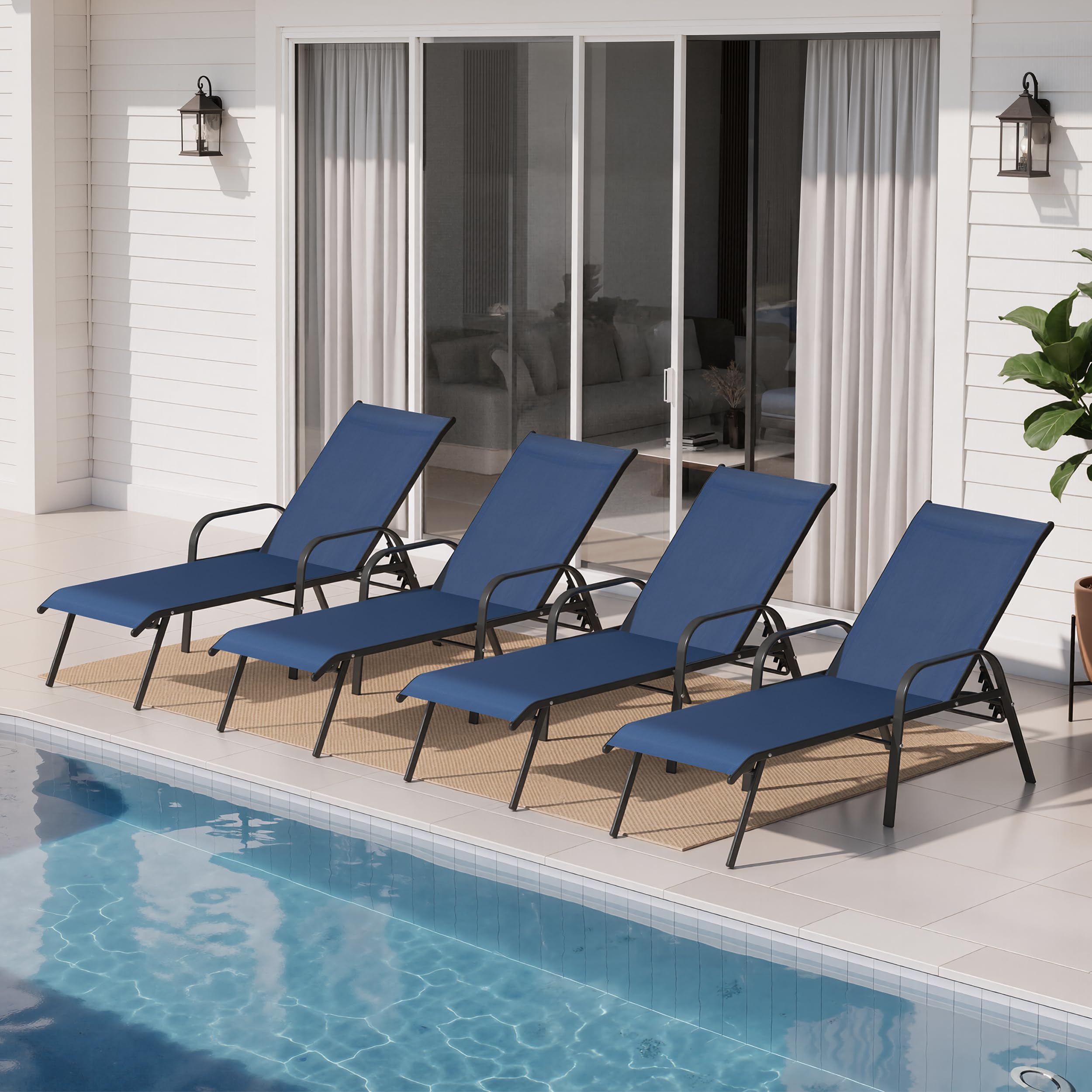 Photo 1 of ***MULTIPLE CHAIRS*** ***PICK UP WITH TRUCK*** ***STOCK PHOTO IS A SIMILAR ITEM*** Crestlive Products Outdoor Chaise Lounge Chair, 5-Position Pool Lounge Chairs with Armrests Sunbathing Recliner for Patio, Beach, Deck, Yard (7PC Blue)