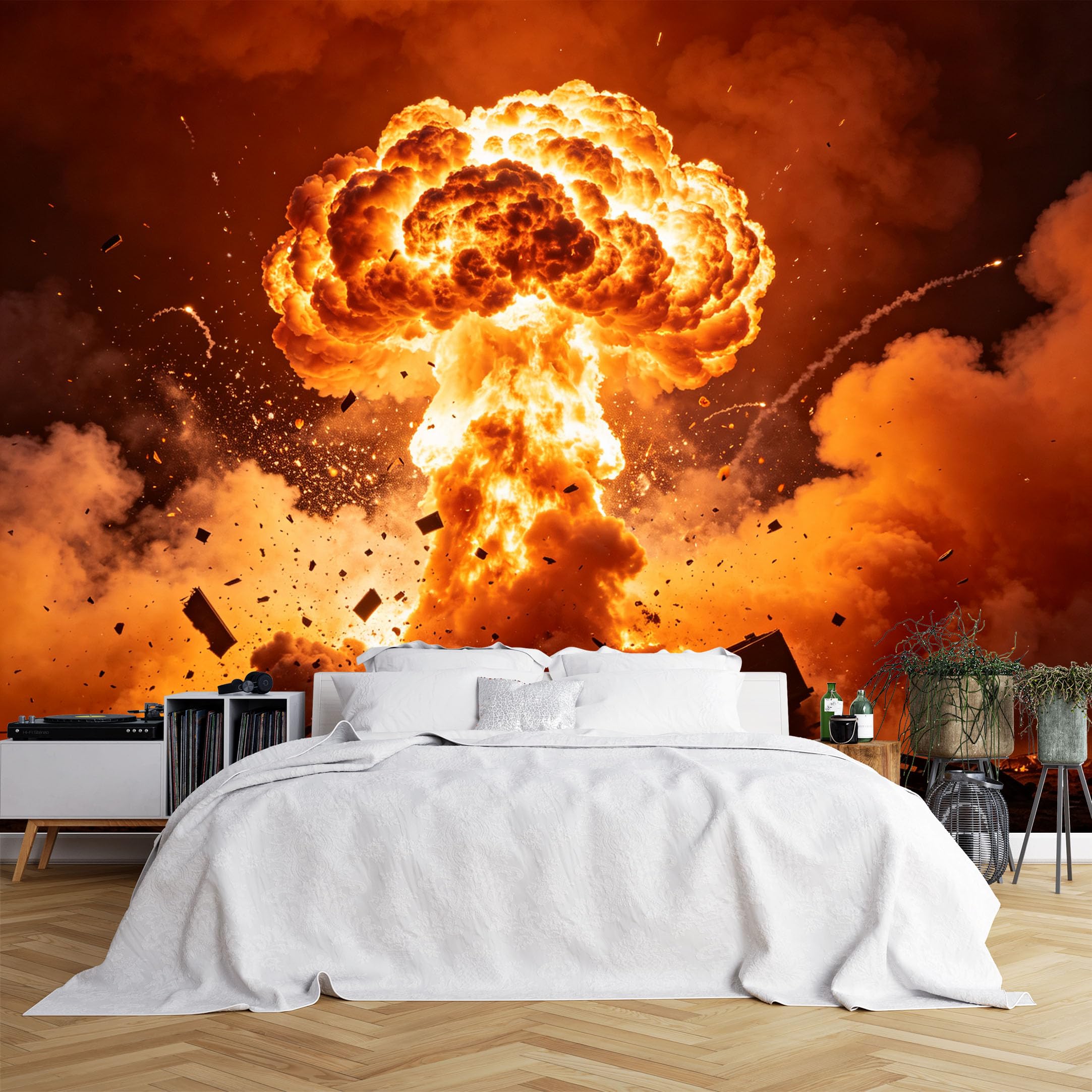 Lcythiazole Ch260615243 Custom Size Wall Murals Huge Fire Explosion Mushroom Cloud Scene Large Photo Wallpaper Self-Adhesive Wall Fabric (No Pvc) Removable Wallpaper For Garage Decor