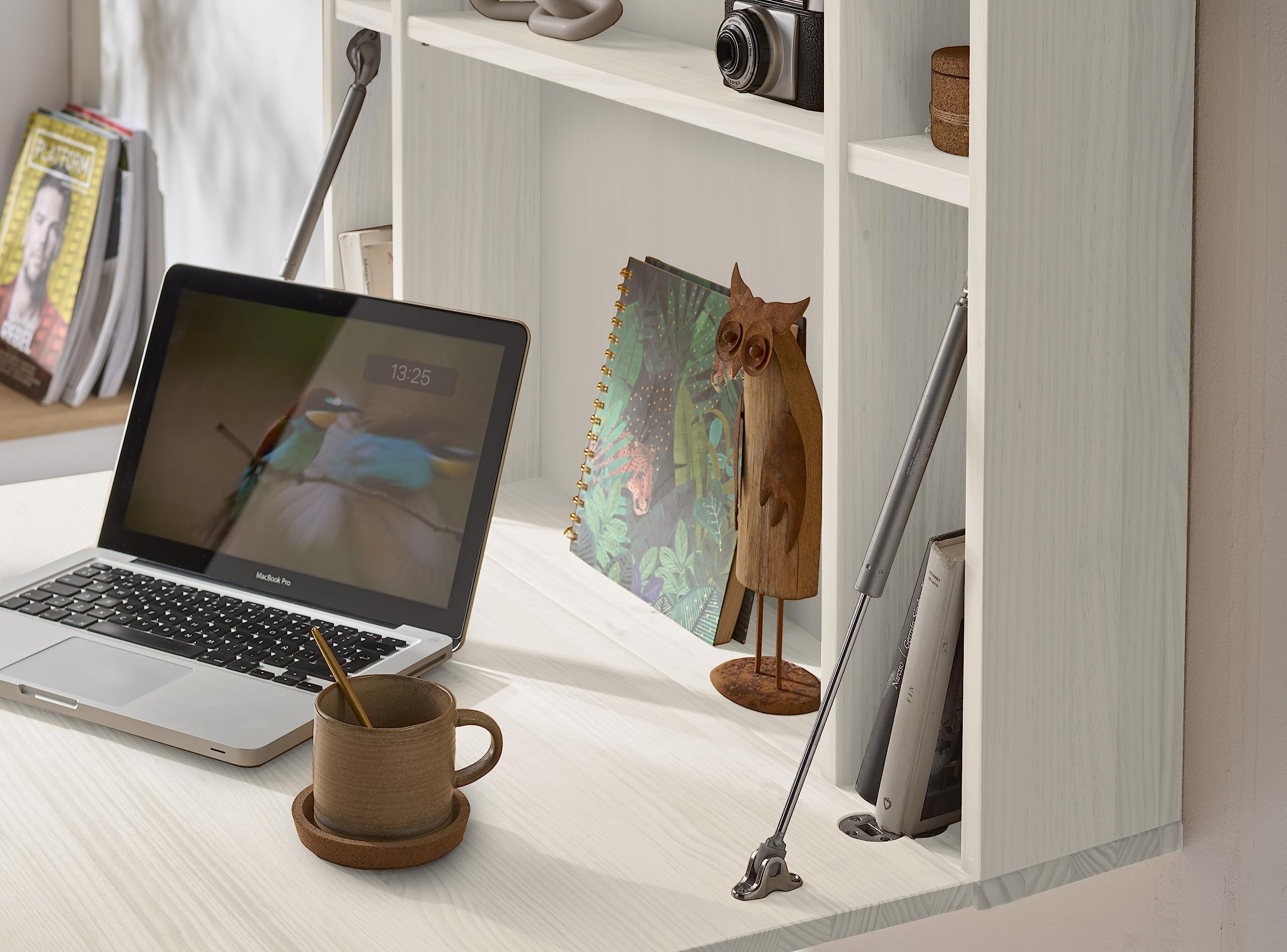 HOGAR24 ES - MAX - Escritorio Flotante Madera Maciza con Puerta abatible, Combinado Color Blanco. Medidas: 90 x 54 x 17 cm.