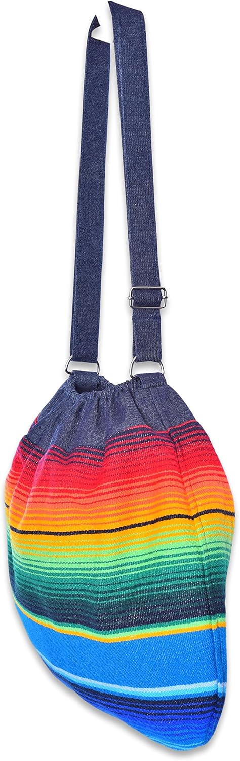 Vista 8 de Bolso bohemio hecho a mano de manta mexicana de Serape Cinco de Mayo Hippie Boho Denim Bolsa Saco Bolsa, Multi