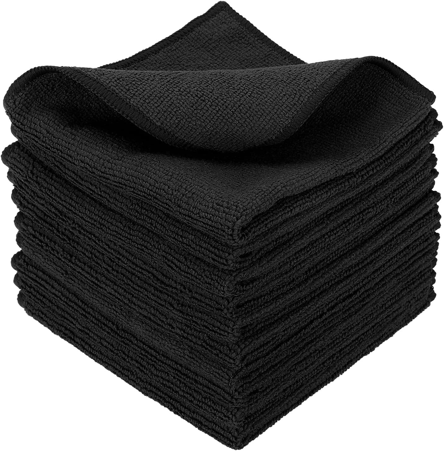 uxcell 10 Pcs Microfiber Cleaning Cloth, Kitchen Towels Reusable Microfiber Towels Highly Absorbent for Household Cleaning Supplies, Kitchen, Bathroom, Black(Square), 11.8" X11.8