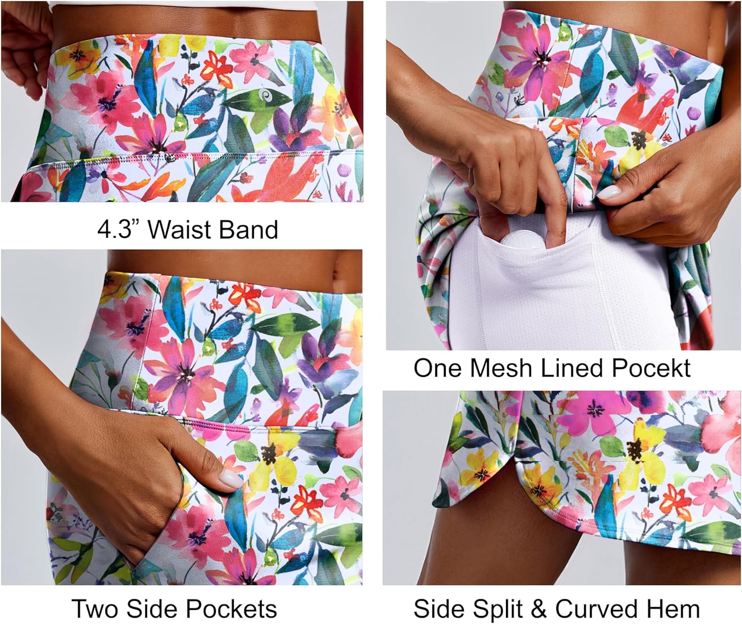 PINSPARK 18" Skorts for Woman Above Knee Length Athletic Golf Skirts 3 Pockets UPF 50+ High Waist Pickleball Tennis Skirt - Image 4