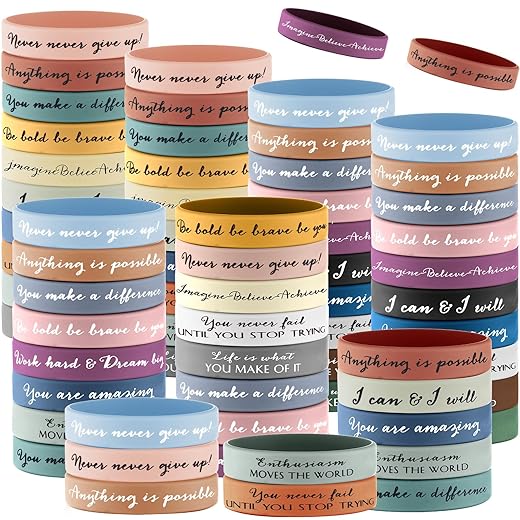 Motivational Wristbands Bulk for Student Inspirational Silicone Bracelet Stretch Rubber Wristbands Gift from Teacher for Students Kids Children, 10 Styles, 20 Colors