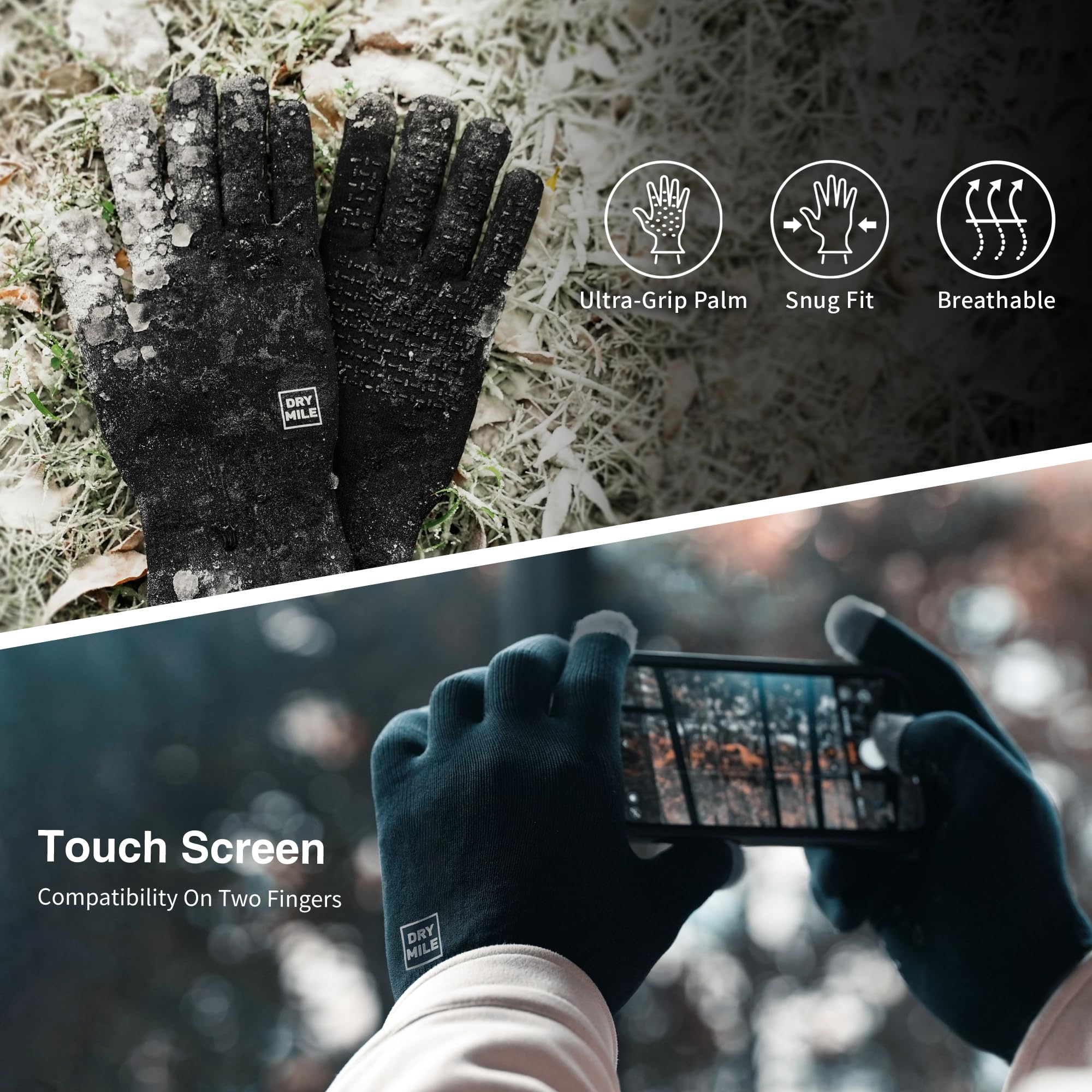 DRYMILE Alpine - Guantes impermeables para pantalla táctil cálida, mezcla de lana, guantes de mano para hombres y mujeres, para trabajo, senderismo, esquí, correr, ciclismo, equitación, ideal para