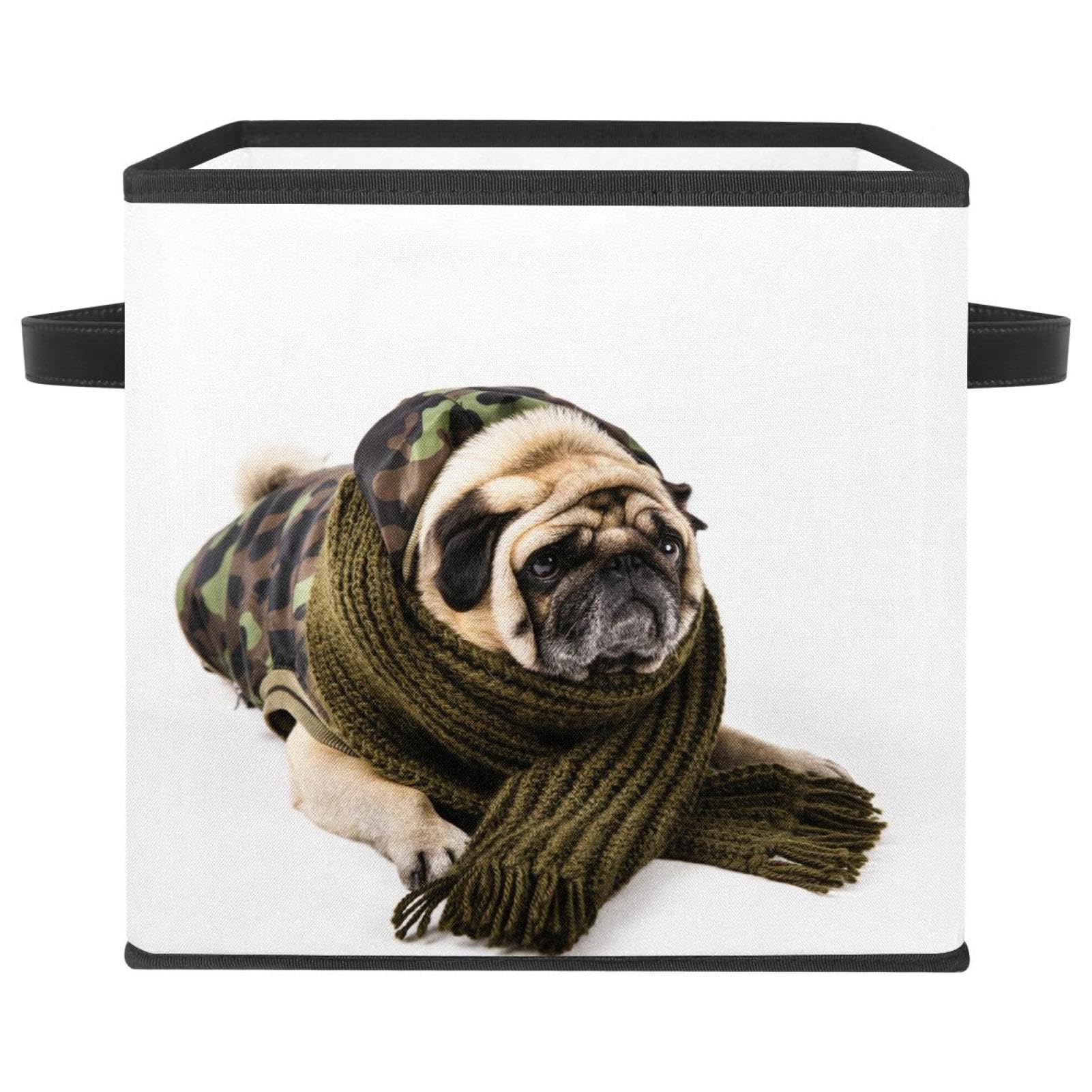 Boîte de rangement pliable avec poignées et motif carlin mignon