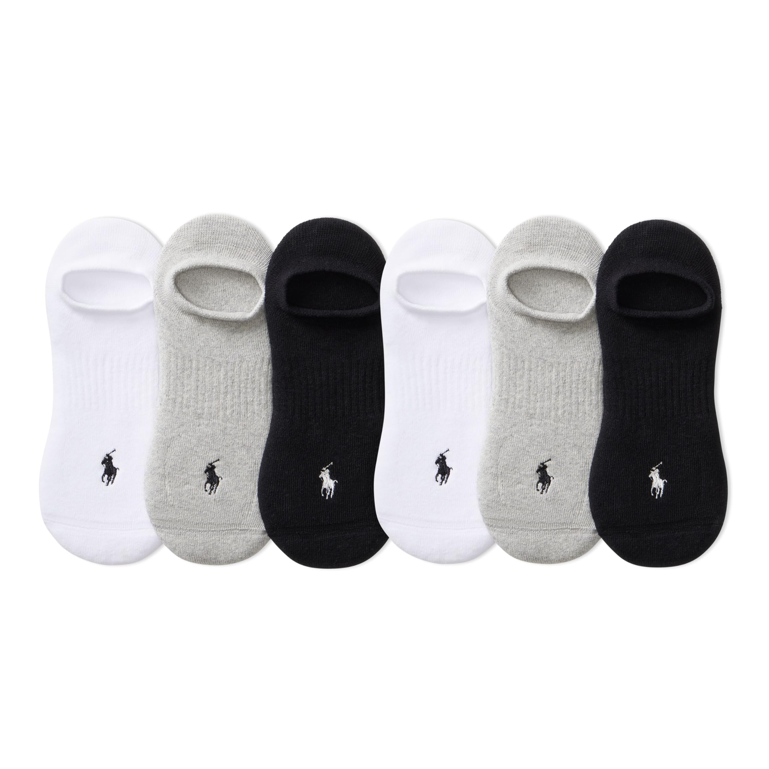 POLO RALPH LAUREN Men's Athletic Performance Cotton Low Cut Socks-6 Pair Pack-Moisture Wicking Mesh