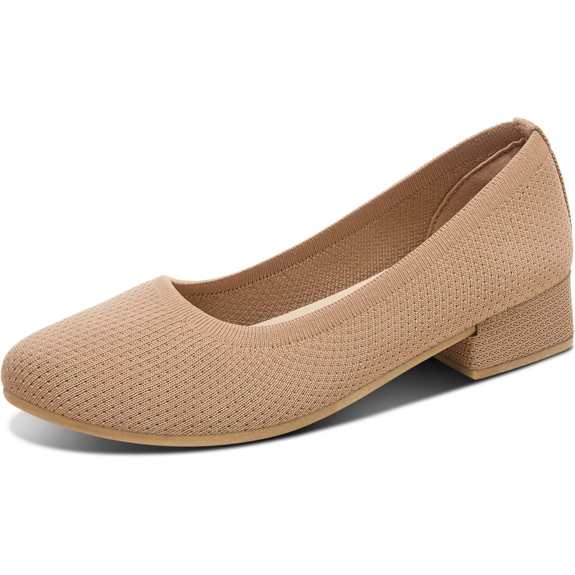 Women Low Chunky Block Heel Pumps Elegant Round-Toe Knitted Pumps Stylish Slip-On Heels for Business-image-23
