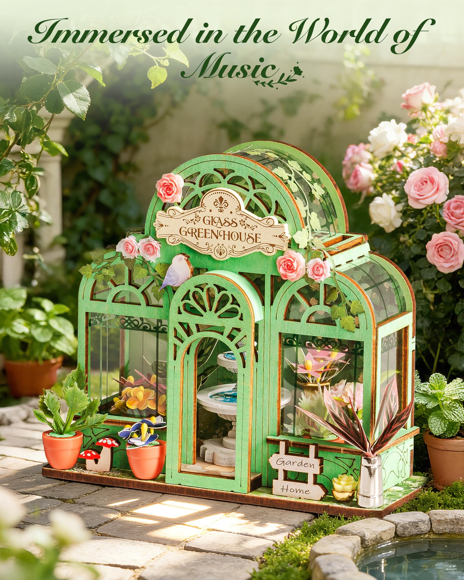 Rolife Maison de Poupée Série Mini Magasin Maquette Kit de Maison Miniature Maquette en Bois Book Nook Kit Décoration Intérieure Cadeau d'anniversaire pour Adultes (Jardin à Fontaine) - 4