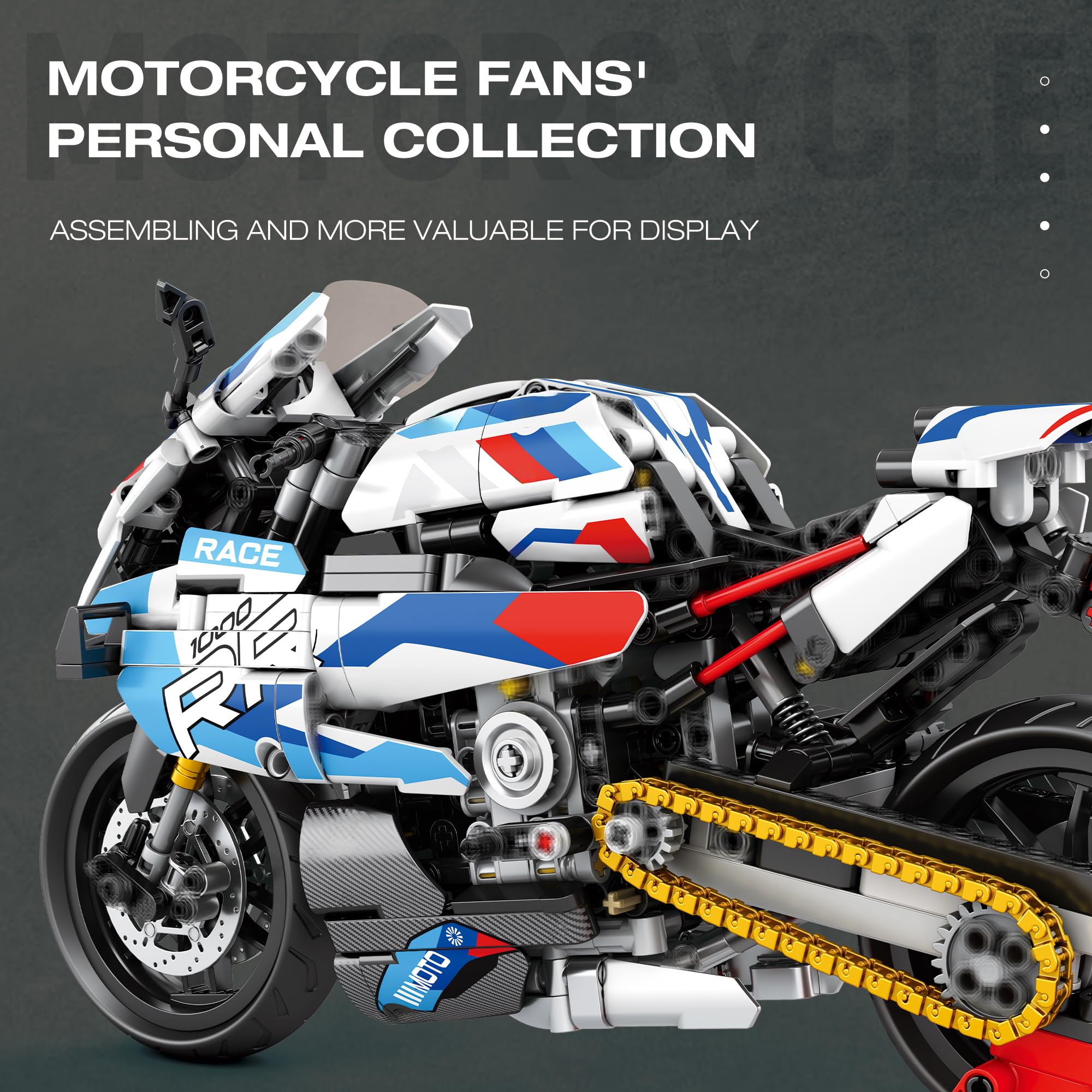JOMIOD Technik Motorrad für 1000 RR Motorrad Modell, 998 Klemmbausteine Technik Geländemotorrad Bausteine, Superbike für Erwachsene