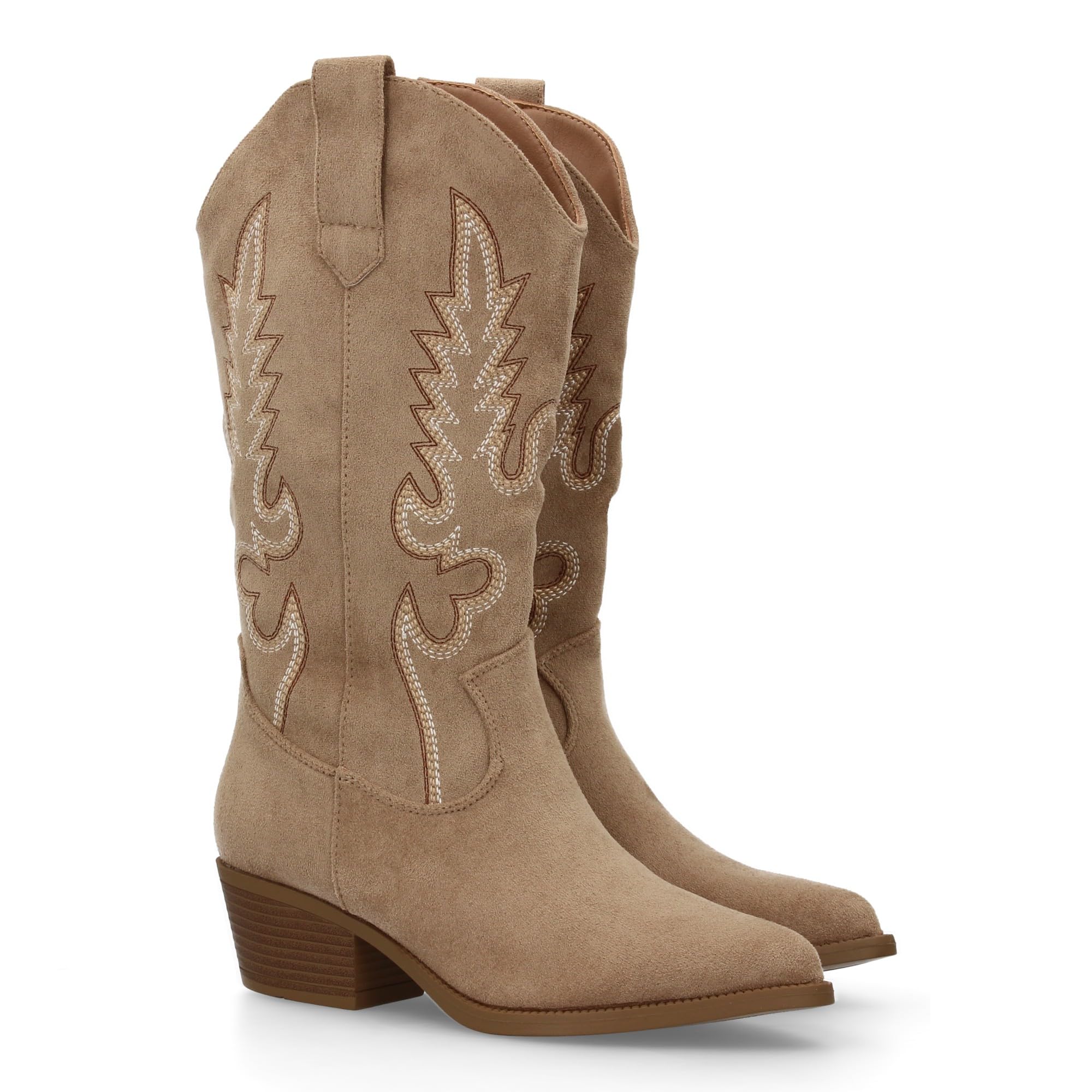 Botas de Mujer Estilo Cowboy, Tacon bajo, comodas y Elegantes. Diseno de Cana 32 cm Bordada Look Casual o de Fiesta, Ideales para Otono Invierno