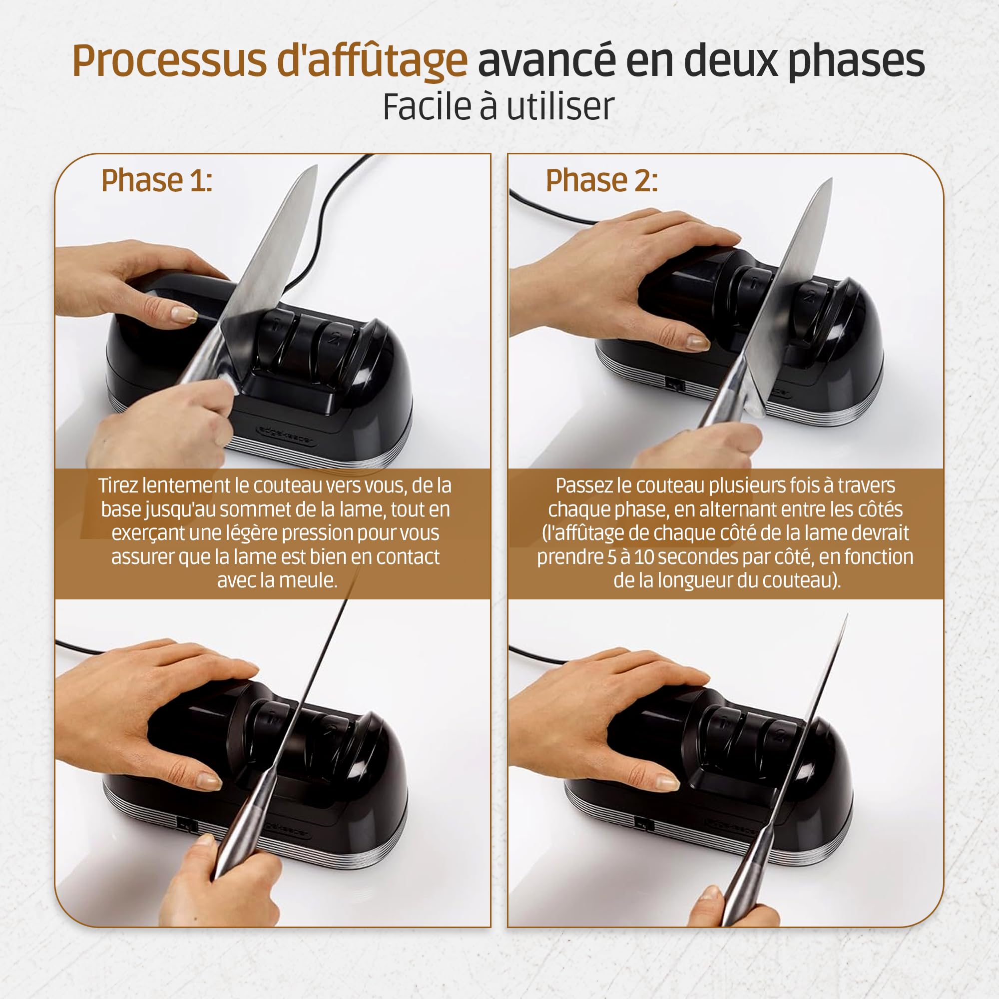 Olvy Aiguiseur Electrique de Couteau, Affûteur à Deux Niveaux, Eguiseur de Couteau Professionnel, Affûteur à meule diamant, Antidérapant rapide et silencieux, Noir