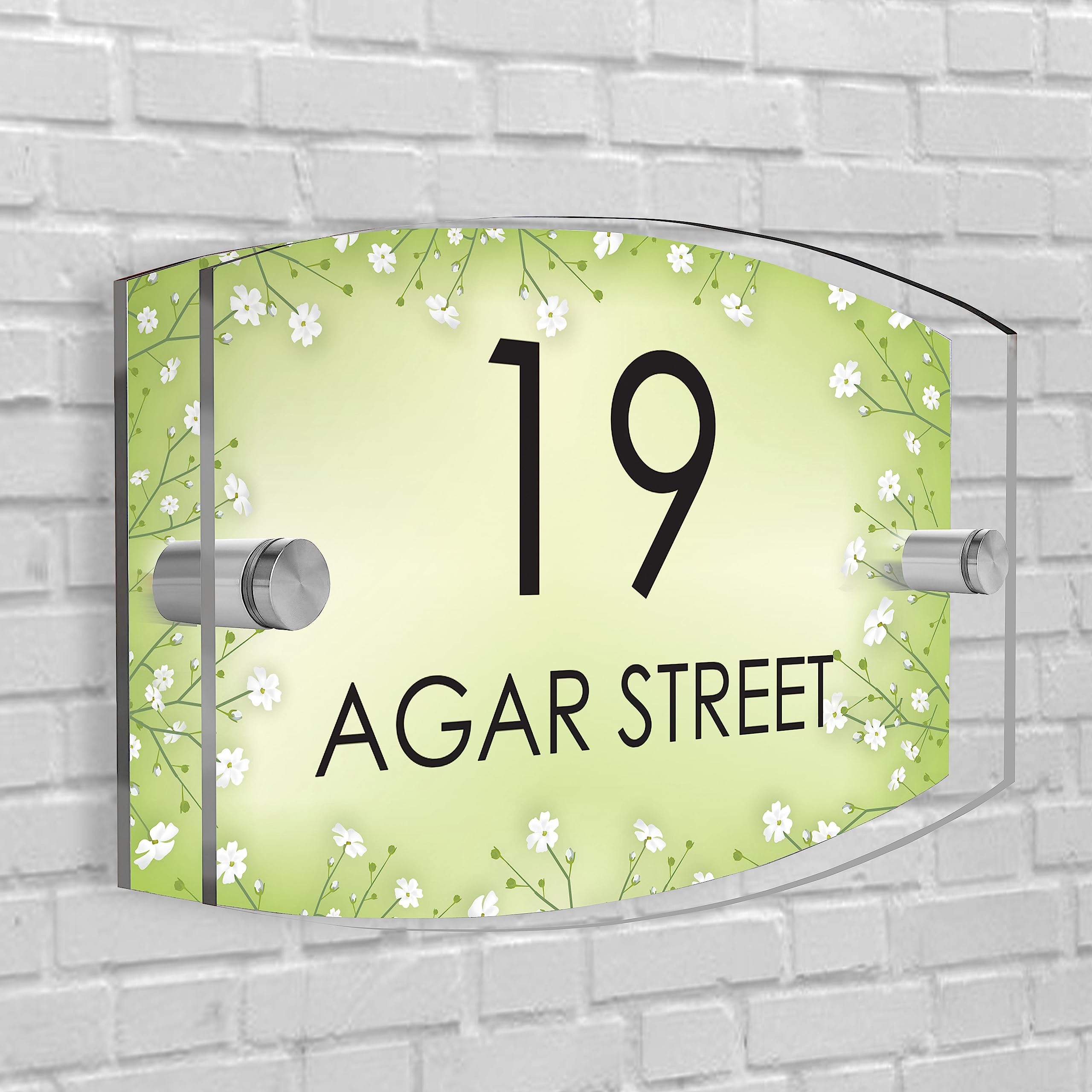 House Sign Plaque Personalised Door Number Street Glasss Effect Acrylic I House signs personalised door number plaque for wall outside I Arc-Rectangle Shape (Design 18)