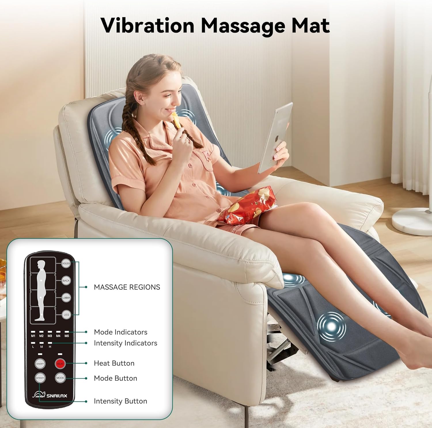 Snailax Full Body Massage Mat, Massage Mattress Pad with 2 Heating Pads, 10 Vibration Motors, Full Body Massager for Neck and Back Pain, Gifts