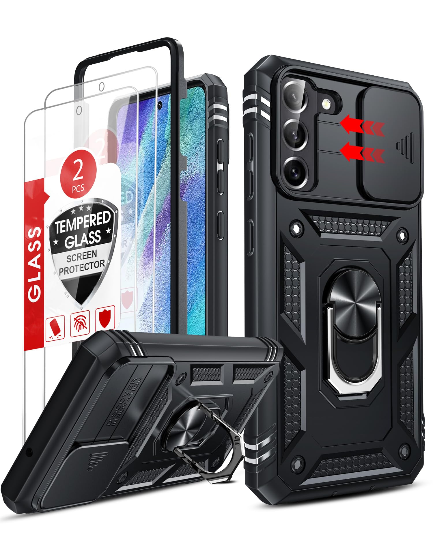 LeYi for Samsung Galaxy S21-FE-5G Case Military-Grade & Kickstand, Black Global Recycled Standard Global Recycled Standard Global Recycled Standard
