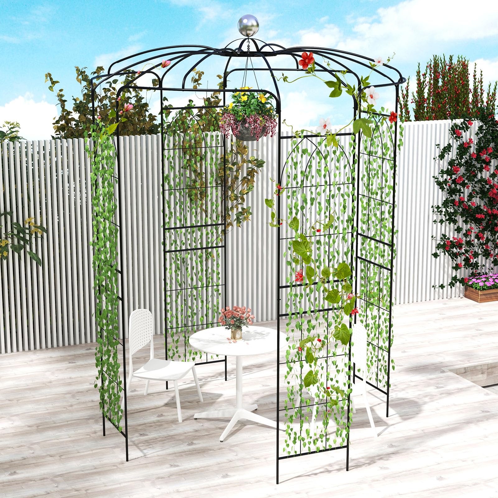 COSTWAY Rosenbogen Metall Rosenpavillon, Gartenbogen für Kletterpflanzen, Torbogen Garten, Rosengitter Rankhilfe, Rankgitter Gartenpavillon, Rankbogen für Veranda Hochzeit Partys, 198 x 198 x 284 cm