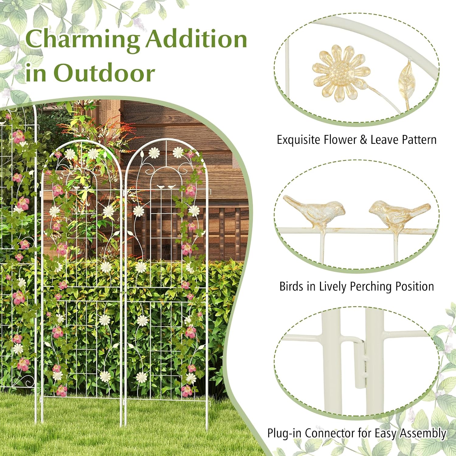 GiantexUK 180/220x50cm Garden Trellis, 2/4 Pack Tall Galvanized Metal Fence Climbing Plants Support Frame, Rustproof Lattice Grid Panels Barrier Edge Border for Roses Vegetables Vine (6FT, White, 4)