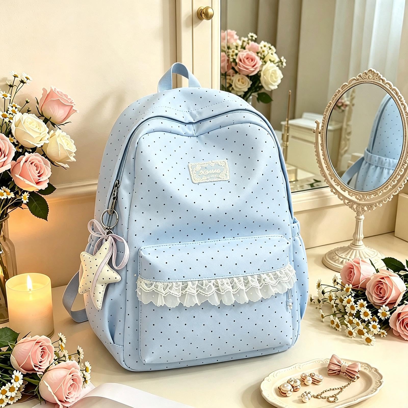 Generico Zaino Aesthetic Zaino scolastico in pizzo capiente e leggero | Zaino Scuola Ragazza Per La Scuola, Zoo, Attività, Feste, Spuntini, Giocattoli, , Giardino, Campeggio E Picnic