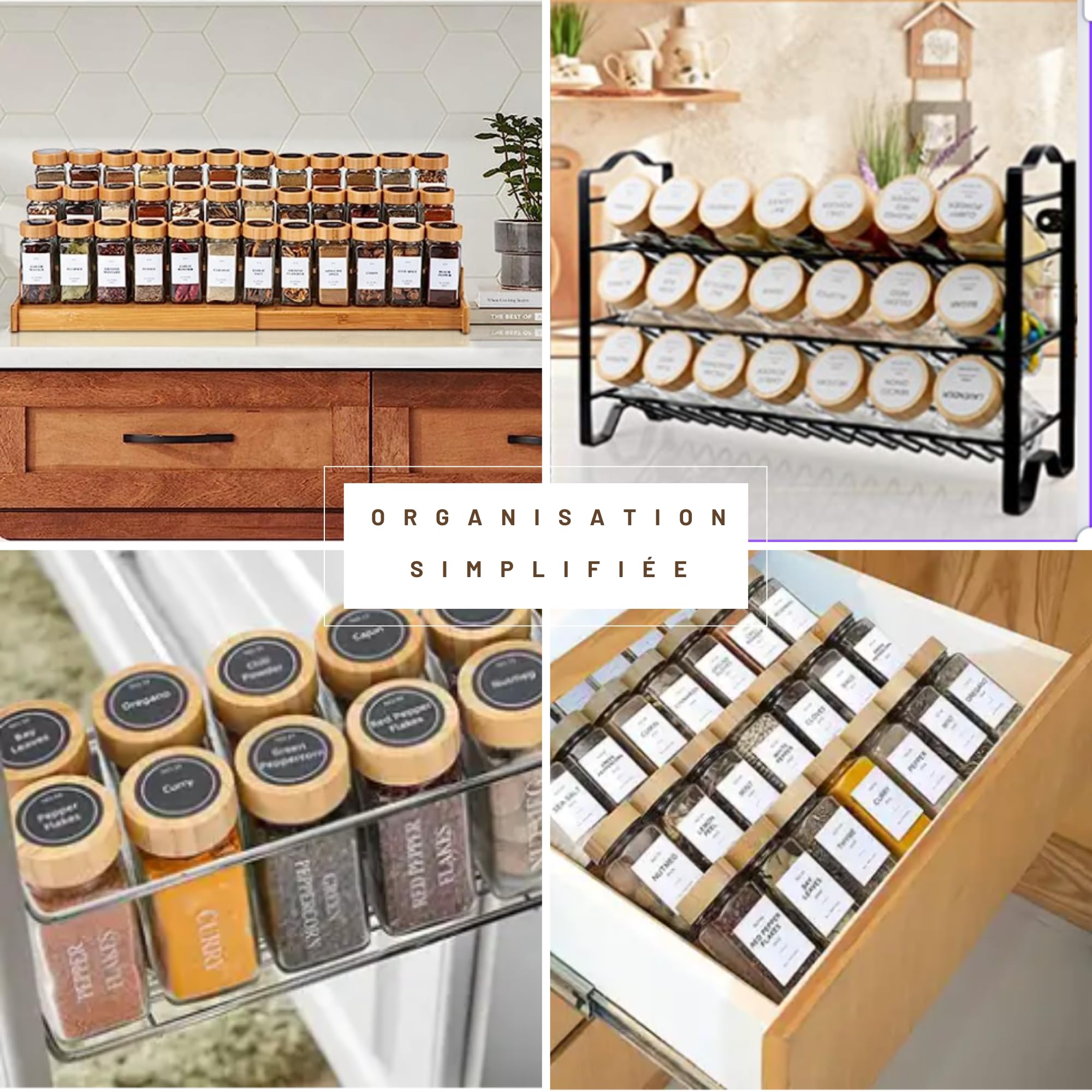 Set 24 Barattoli Per Spezie In Vetro 120ml Con Coperchio Bambù, 140 Etichette, Imbuto, Spazzola, Setaccio 2 In 1, Organizer Cucina - 5