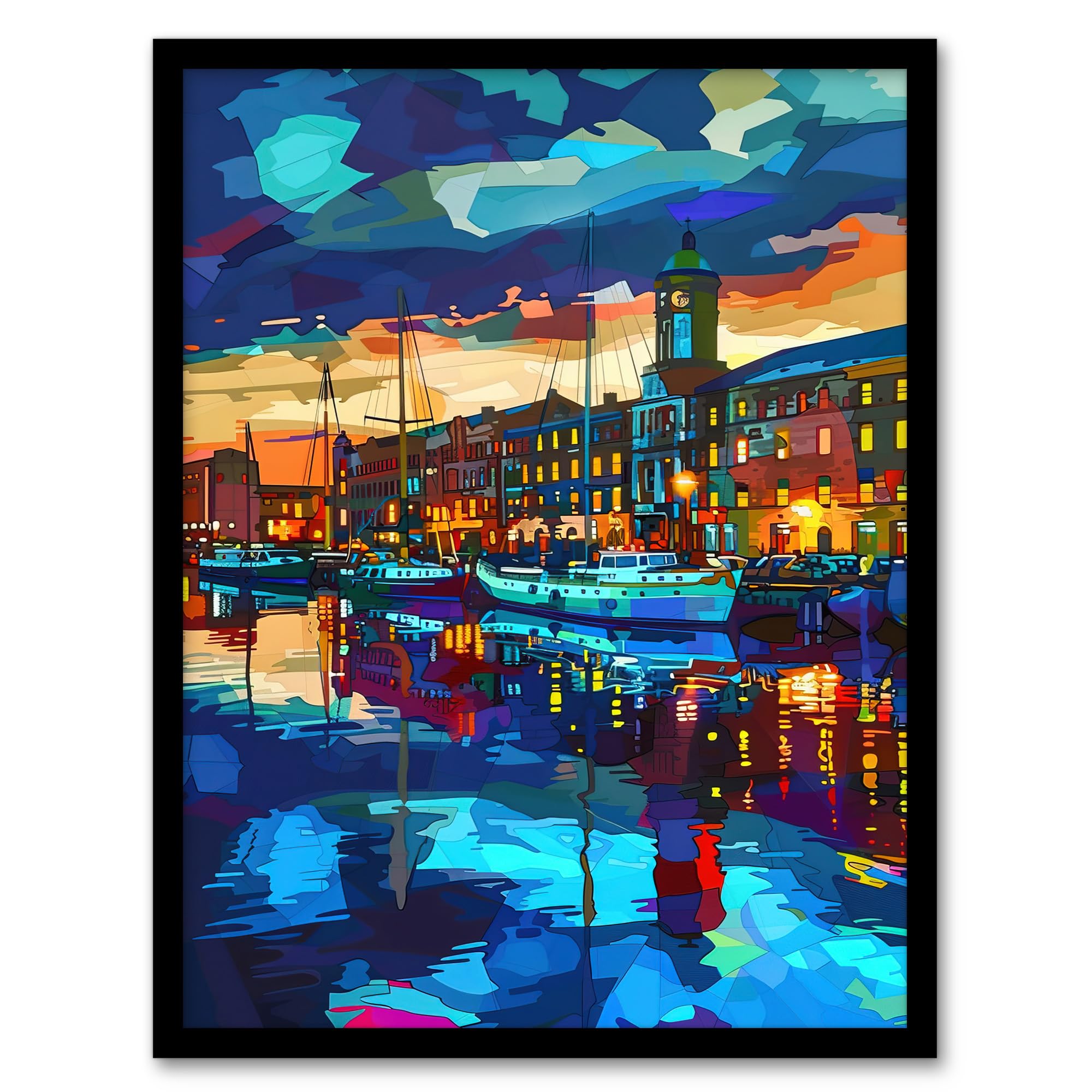Artery8 Liverpool Port Sail Boats Atmospheric Cityscape Wall Art PrintA4 Size from B&Q